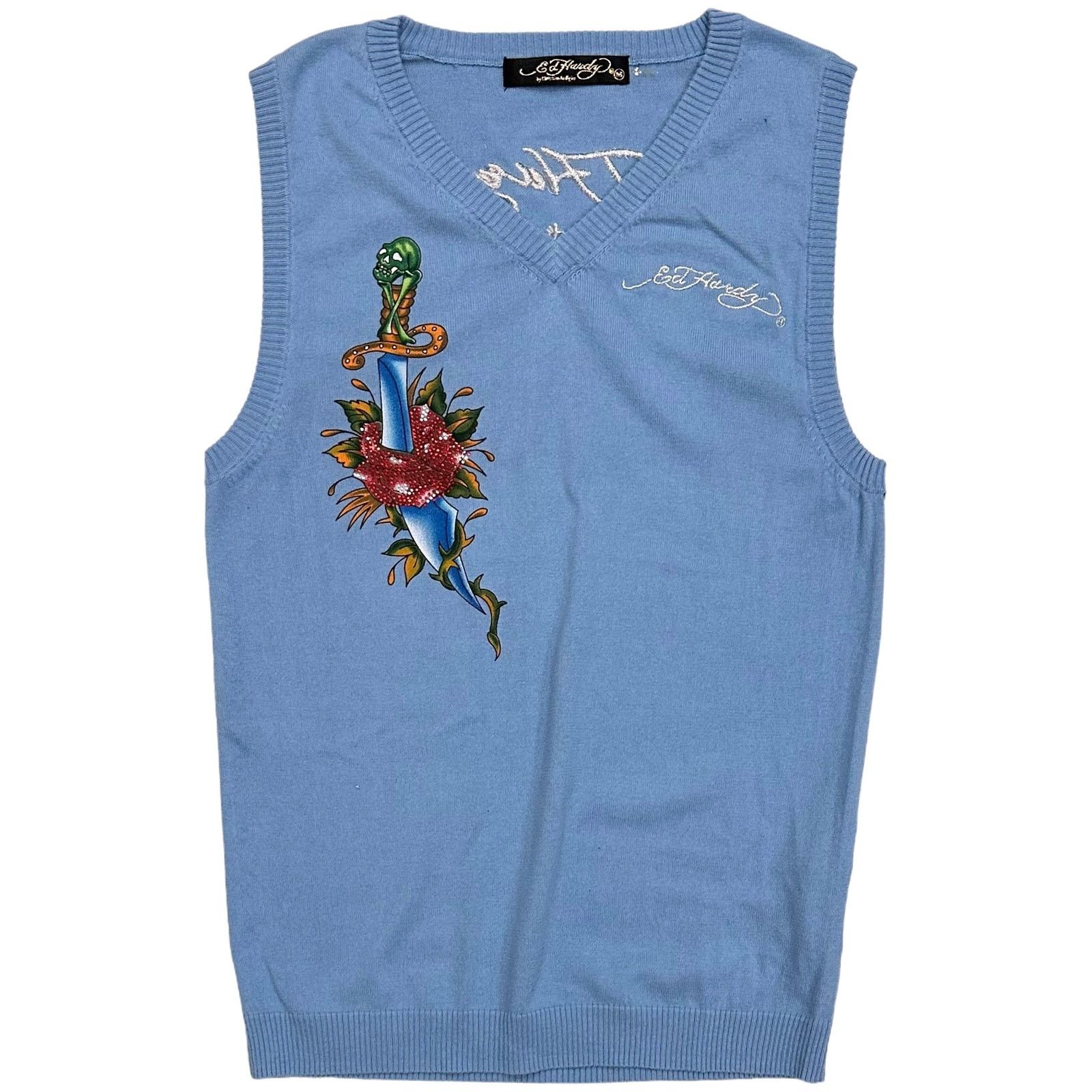 Ed Hardy Ed Hardy by Christian Audigier V-Neck Sweater Vest in Cadet Size US XXL / EU 58 / 5 - 1 Thumbnail