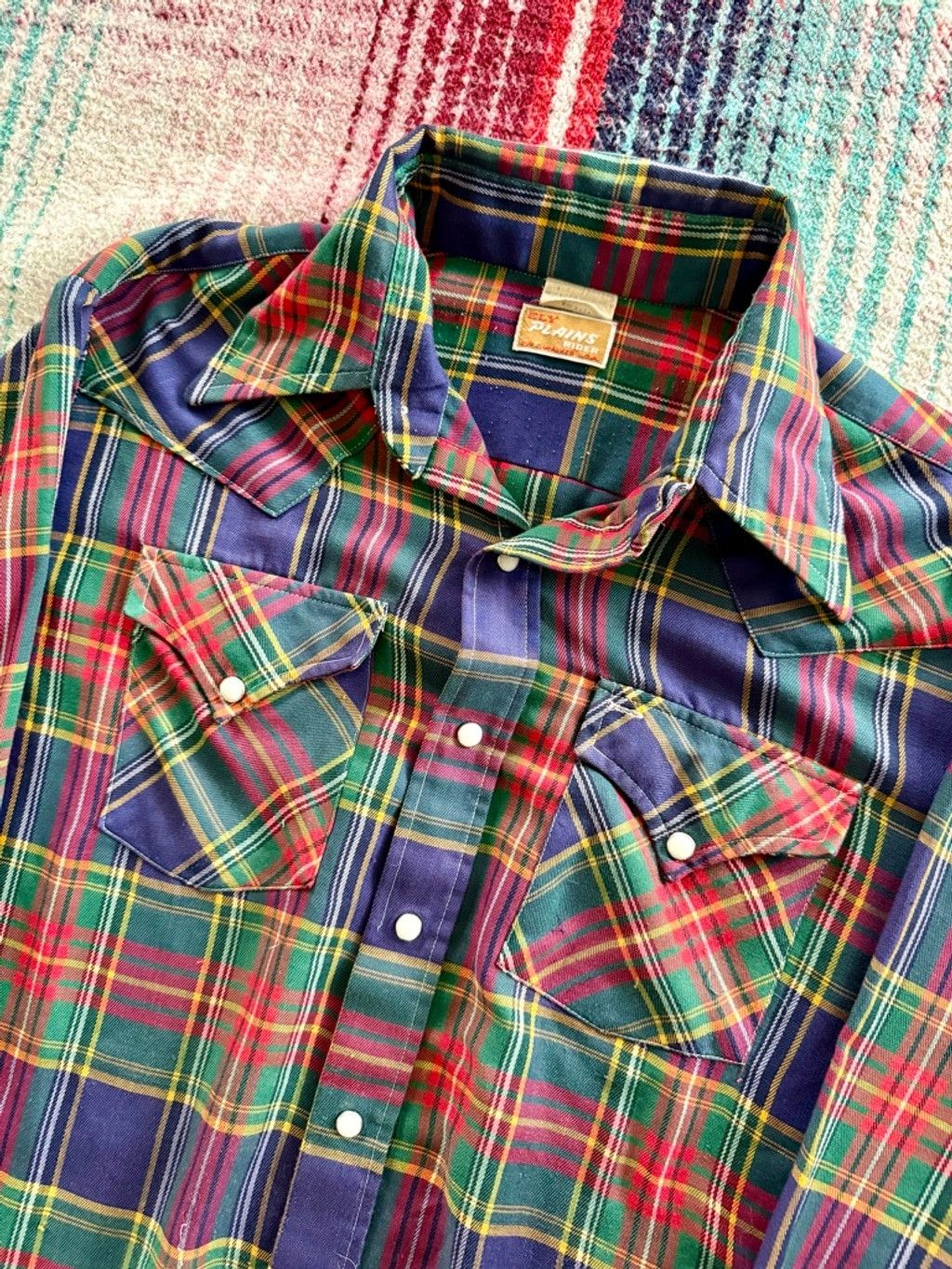 Vintage 70s Ely Plains Plaid Pearl Snap Western Shirt Size US L / EU 52-54 / 3 - 2 Thumbnail