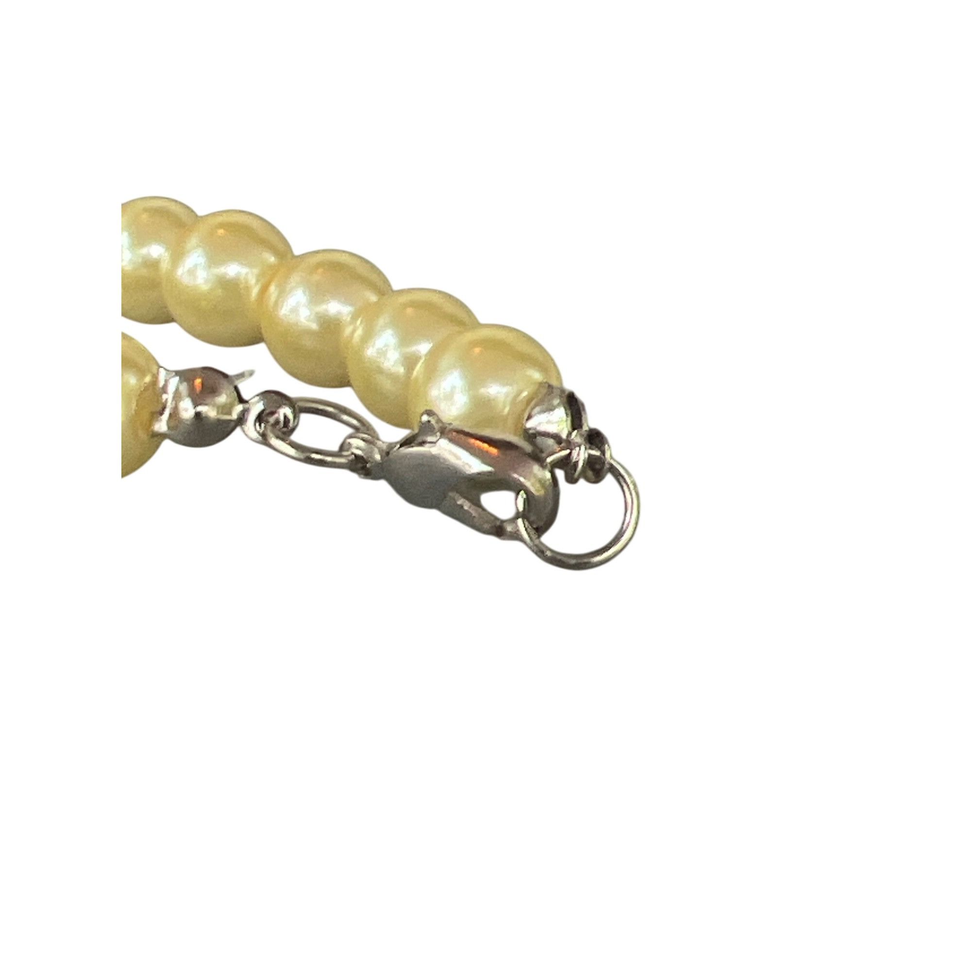 Other Vintage Yellow Glass Faux Pearl Necklace Round Beads Silver Size ONE SIZE - 4 Thumbnail