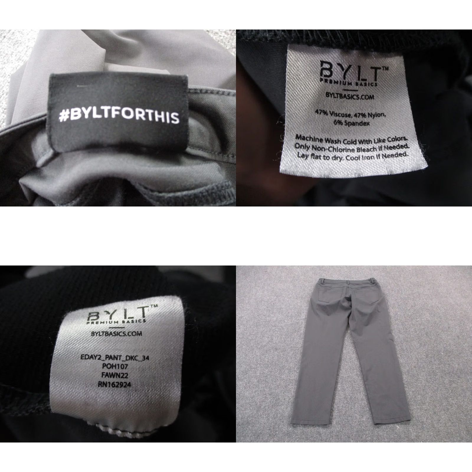 Vintage BYLT Pants Mens 34 Gray Chino Everyday Business Dress Casual 34" Inseam Flat Front Nylon Spandex Viscose Knit Pocket Logo Preppy Style Size US 34 / EU 50 - 8 Thumbnail