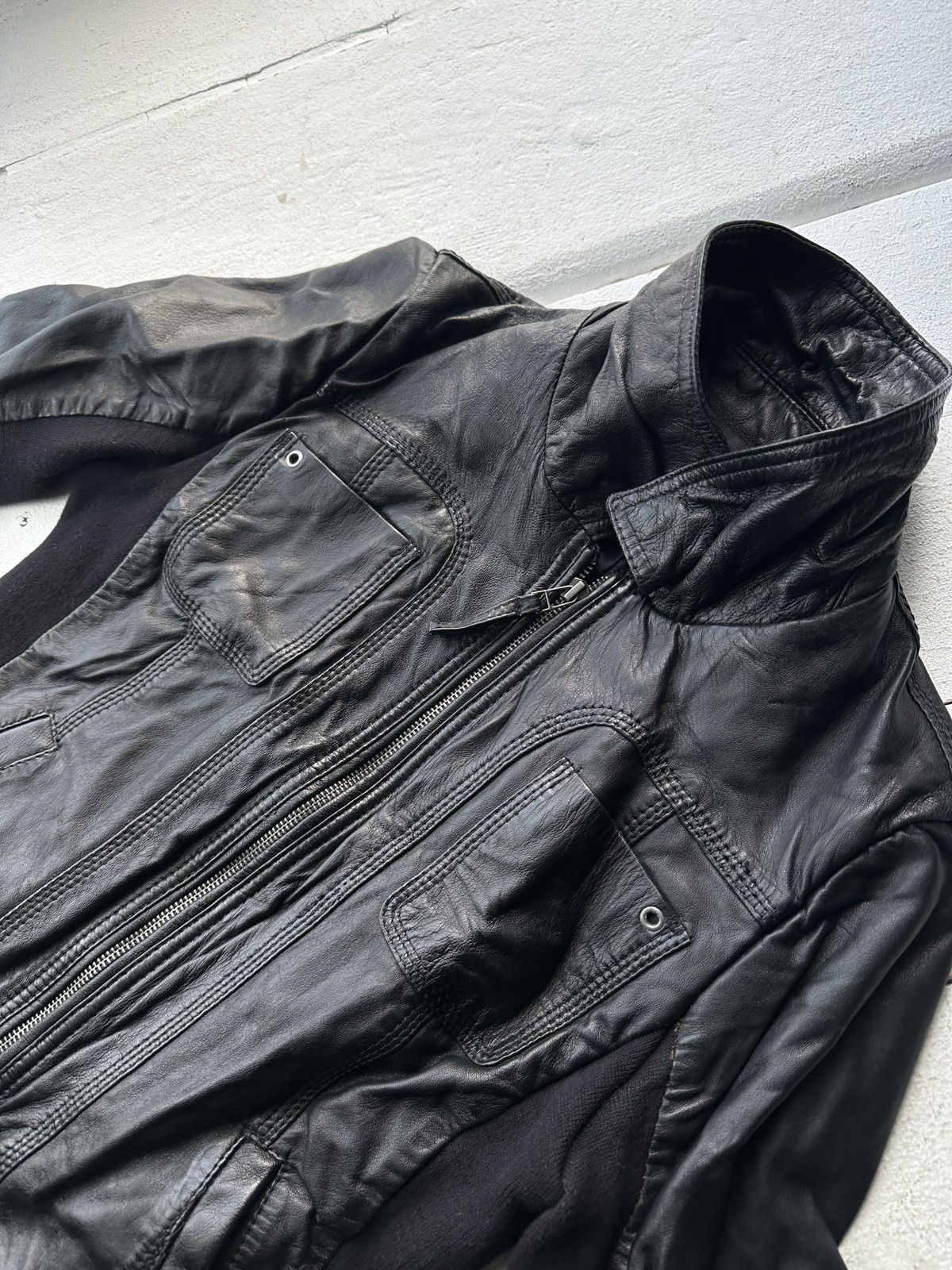 Other 🚨Y2K RICK OWENS TYPE DIRTY SLIM FIT ZIP LEATHER JACKET Size XS / US 0-2 / IT 36-38 - 5 Thumbnail