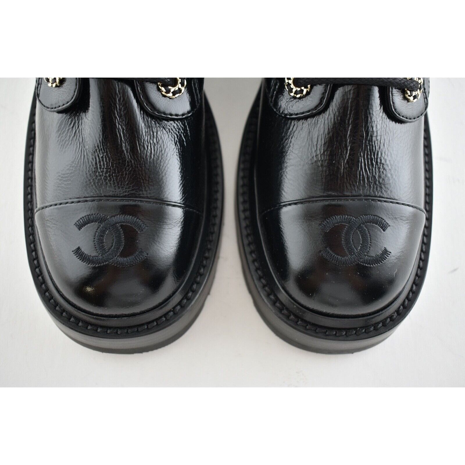 Chanel 21A Shiny Patent Quilted Chain Combat Ankle Short Boot 40.5 Size US 10.5 / IT 40.5 - 7 Thumbnail