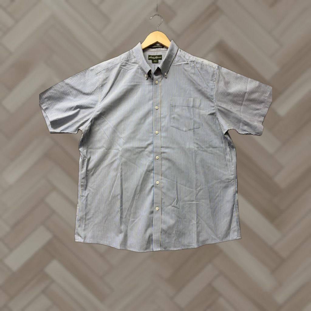 Eddie Bauer Eddie Bauer Men's Blue Striped Button Short Sleeve Shirt XL /127-44 Size US XL / EU 56 / 4 - 1 Thumbnail