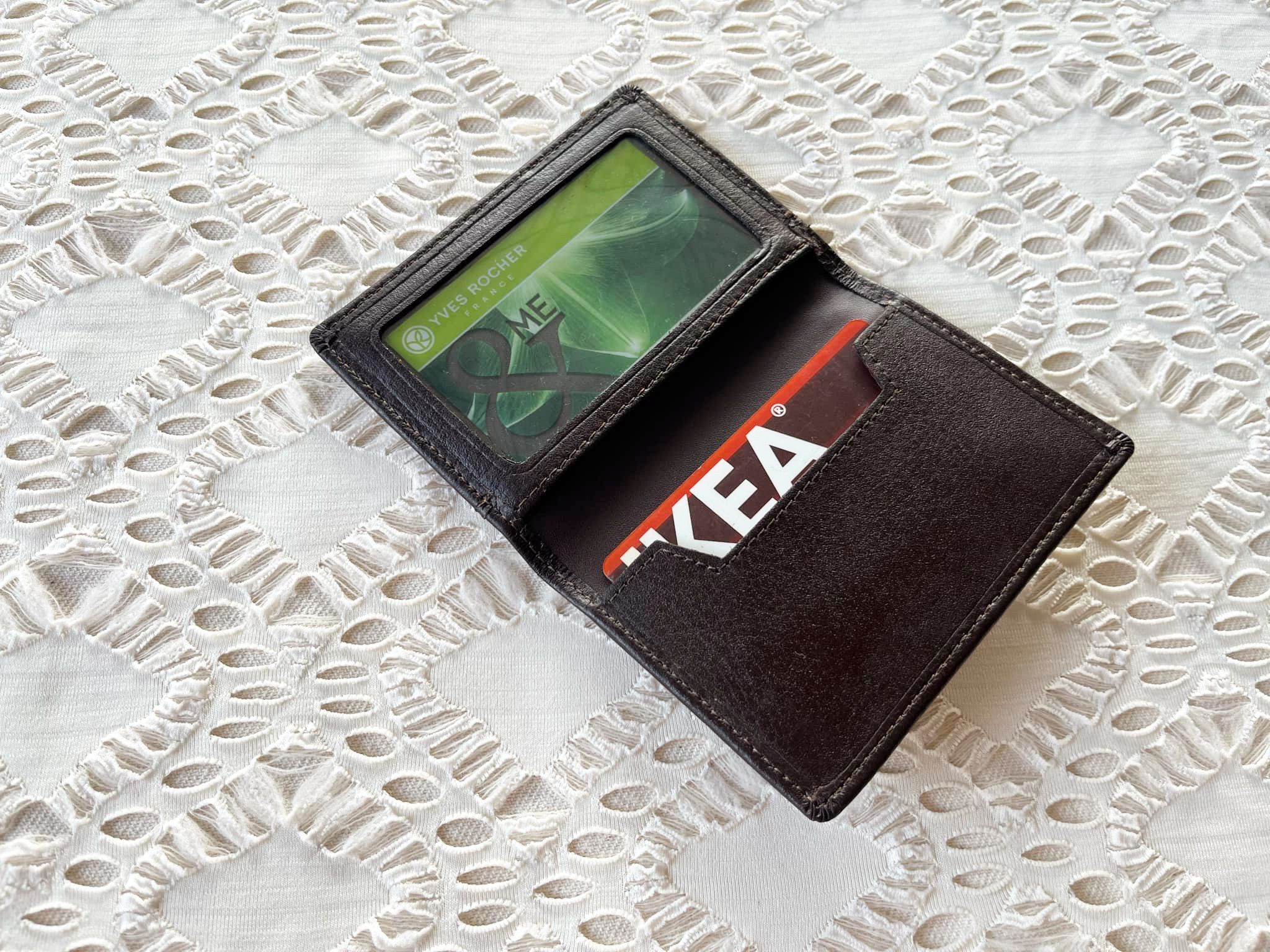 Vintage Dark Brown / almost black genuine leather Bifold card holder Size ONE SIZE - 7 Thumbnail