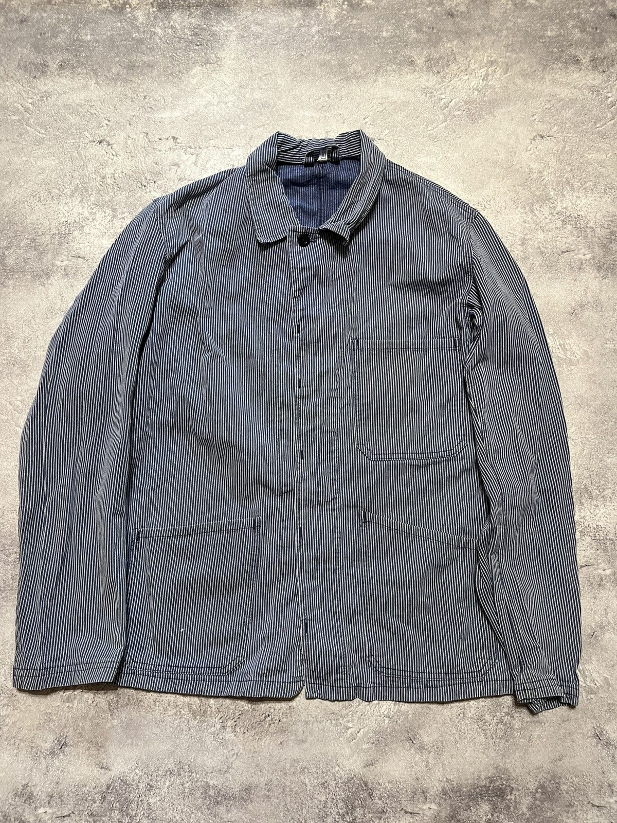 Vintage Vintage PEBO Hickory Stripe French Workwear Chore Jacket Size US L / EU 52-54 / 3 - 1 Thumbnail