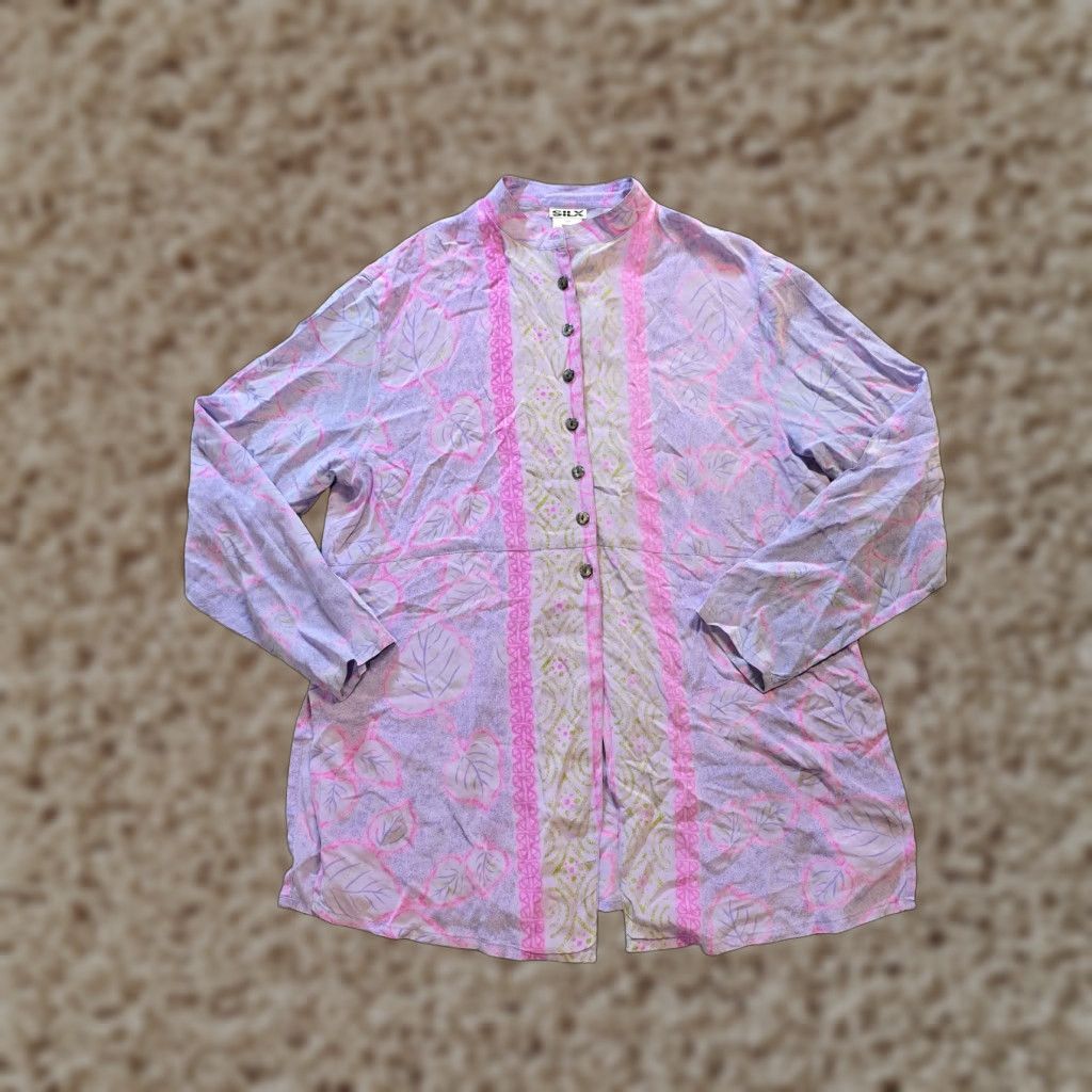 Pinko Silx Top Blouse Womens Size 2 Petite Purple Floral Silk Watercolor Artsy Casual Size XS / US 0-2 / IT 36-38 - 1 Thumbnail