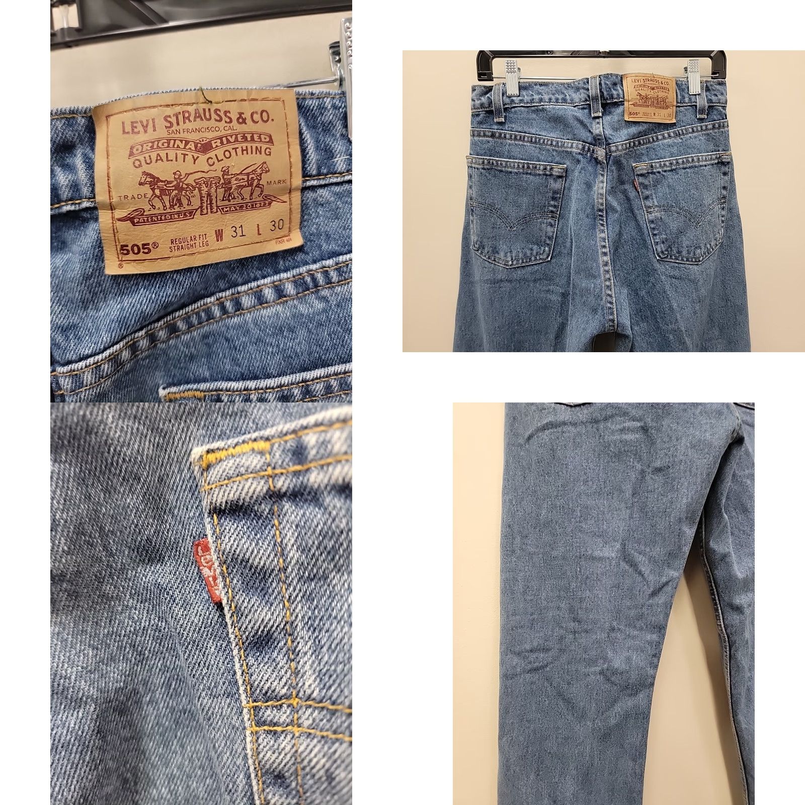 Levi's VINTAGE Levi's Jeans Mens 31x30 Blue 505 Straight Regular Fit Cotton Denim Size US 31 - 8 Thumbnail