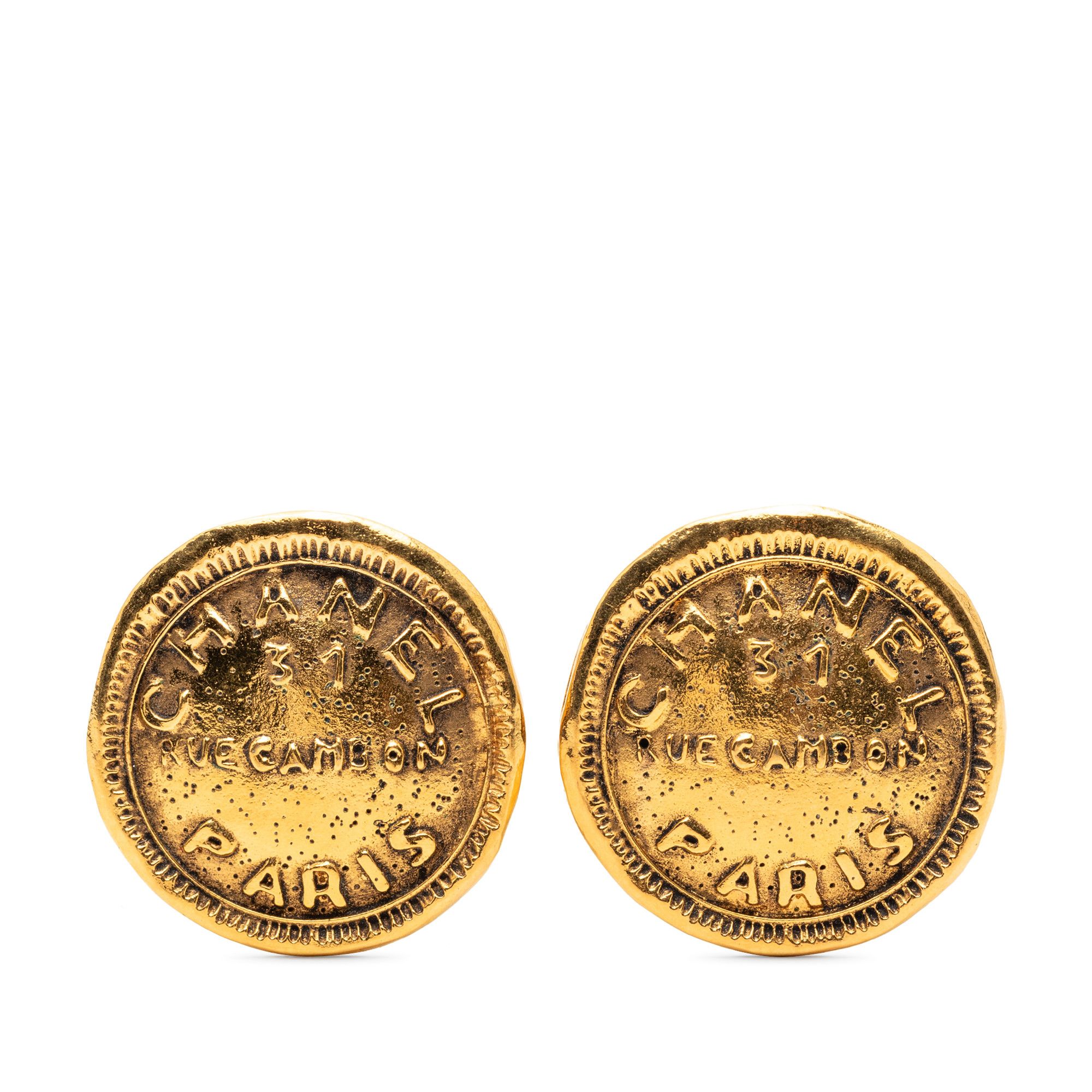 Chanel Gold Plated 31 Rue Cambon Round Clip On Earrings