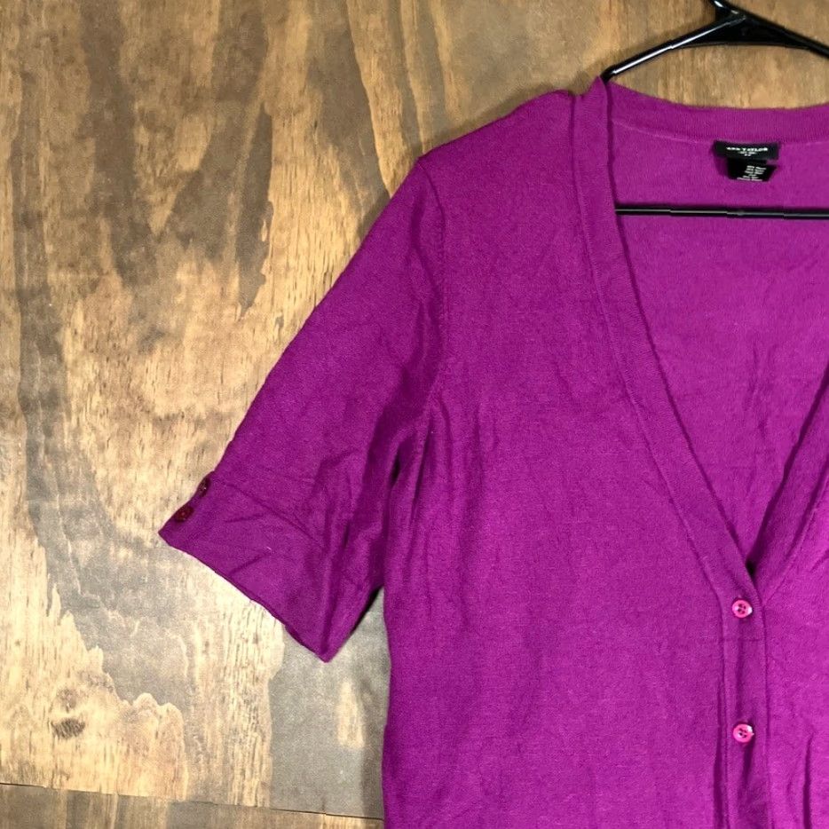 Ann Taylor Ann Taylor Womens Sweater Cardigan Purple V-Neck Short Sleeve L Size L / US 10 / IT 46 - 4 Thumbnail