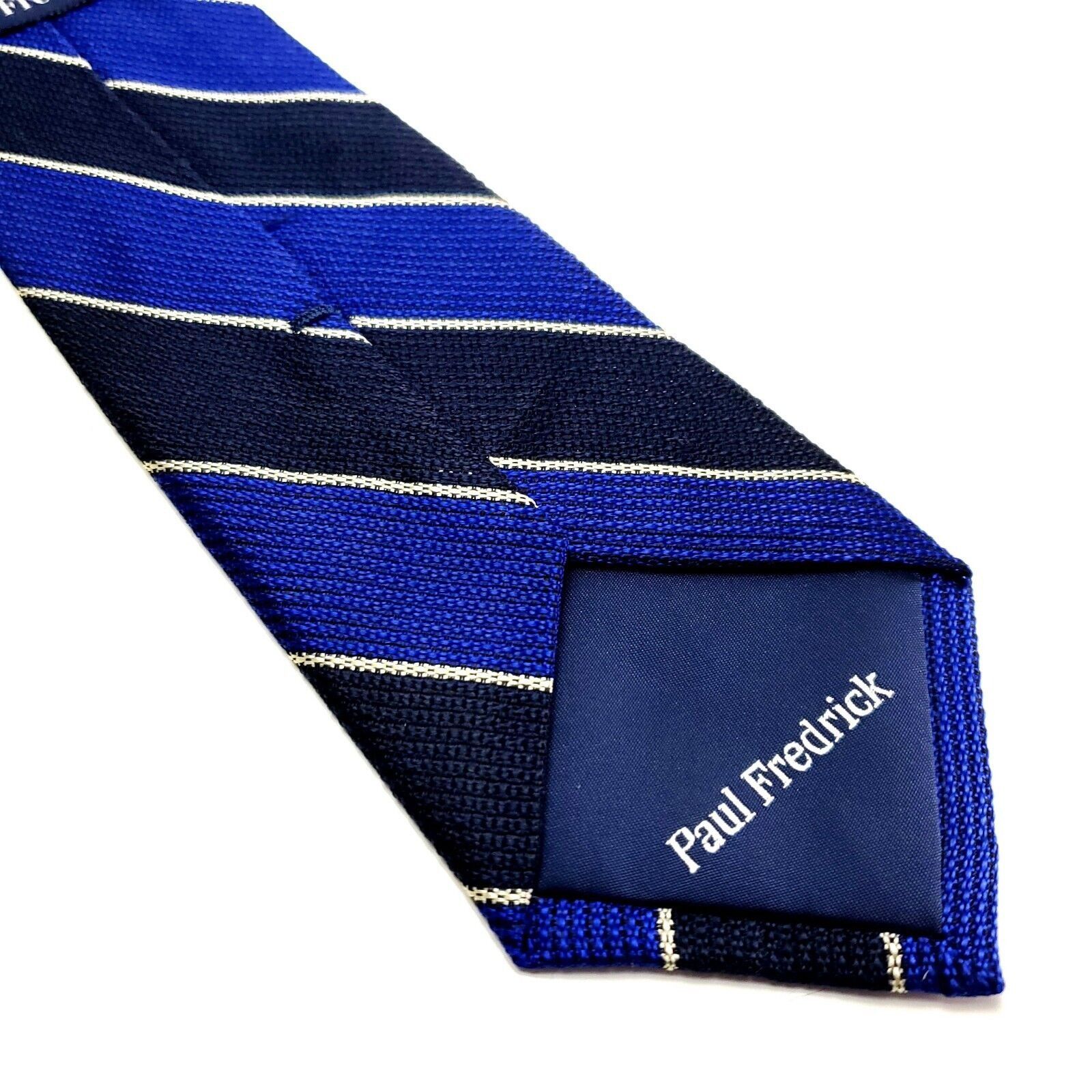 Paul Fredrick Paul Fredrick Blue Silk Tie Woven Striped Size ONE SIZE - 4 Thumbnail