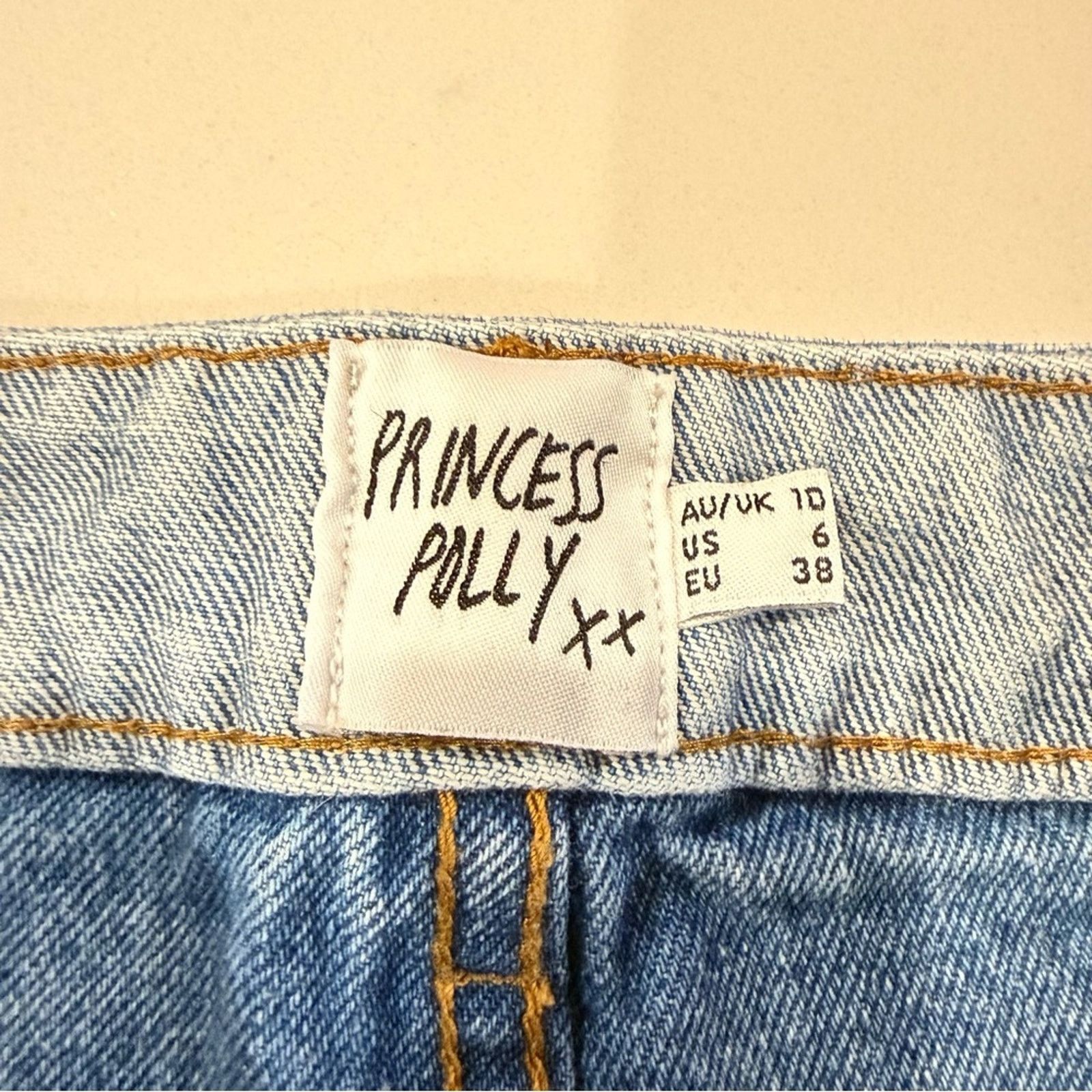PRINCESS POLLY Princess Polly Two-Tone HR Mom Jeans Straight Leg Womens 6 Size 28" / US 6 / IT 42 - 6 Thumbnail
