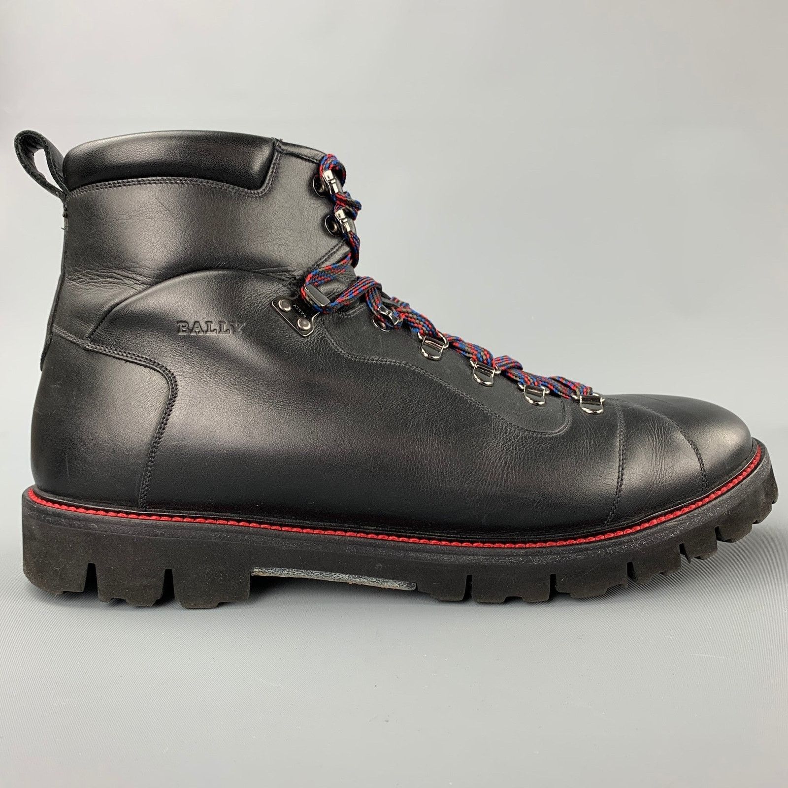 Bally 11 Black Contrast Stitch Leather Fur Ankle Hiking Boots Size US 11 / EU 44 - 1 Thumbnail