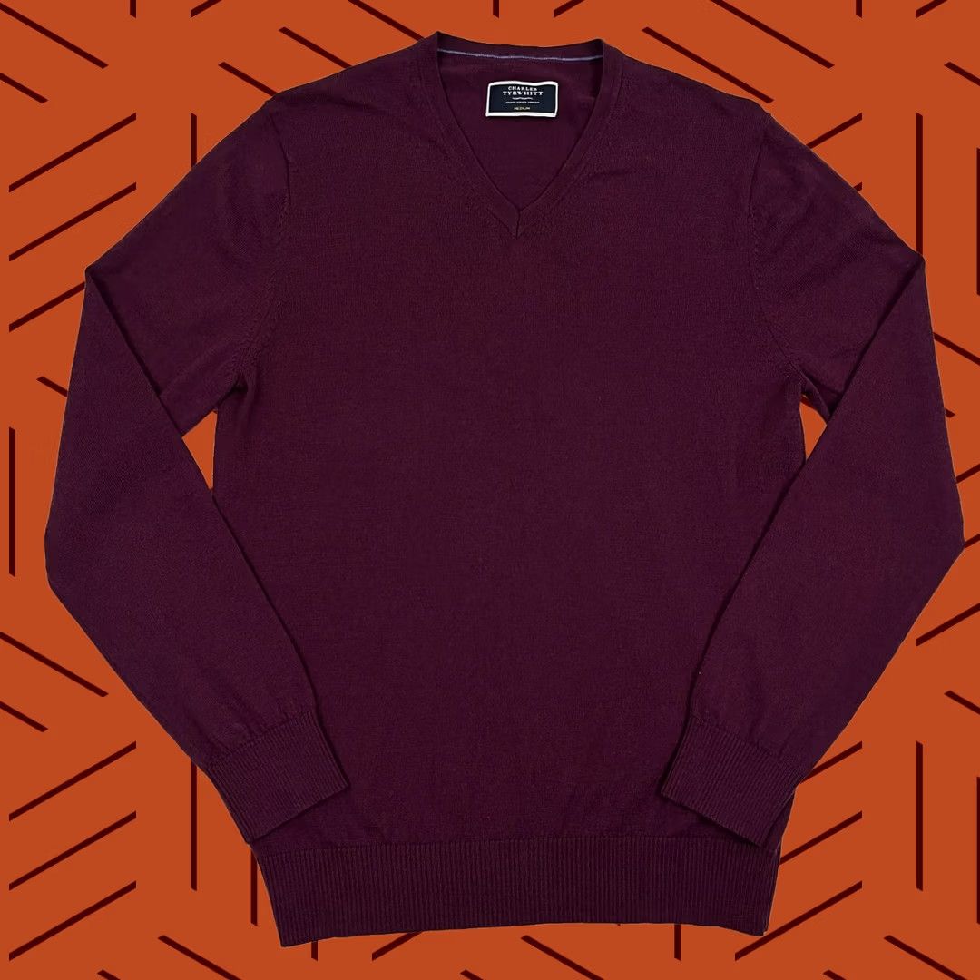 Charles Tyrwhitt Charles Tyrwhitt Sweater Mens M Merino Wool Deep Fuchsia Purple Smart Casual LS Size US M / EU 48-50 / 2 - 1 Thumbnail