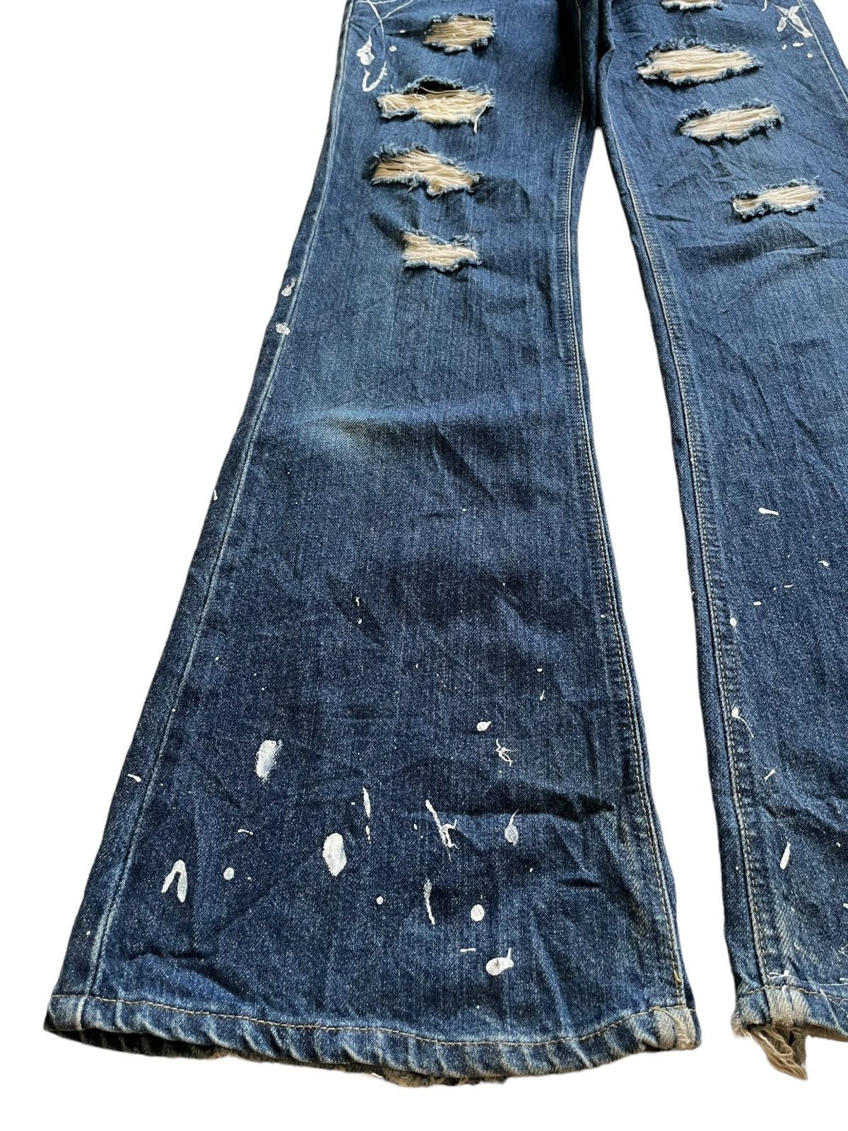 Edwin × Lee Vintage Japanese Lee Sanforized Splatter Ripped Flare Jeans Size 26" / US 2 / IT 38 - 6 Thumbnail