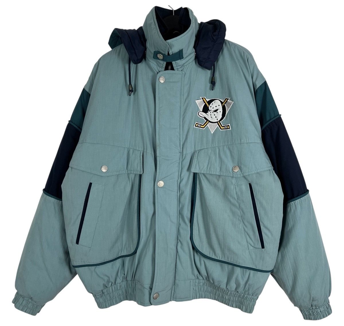 NHL Vintage Anaheim Mighty Ducks Padded Jacket Removable Hoodie Size US L / EU 52-54 / 3 - 1 Thumbnail