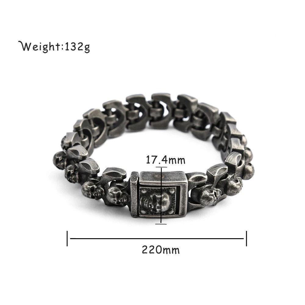 Jewelry Stainless Steel Gothic Skull Bracelet Size ONE SIZE - 6 Thumbnail