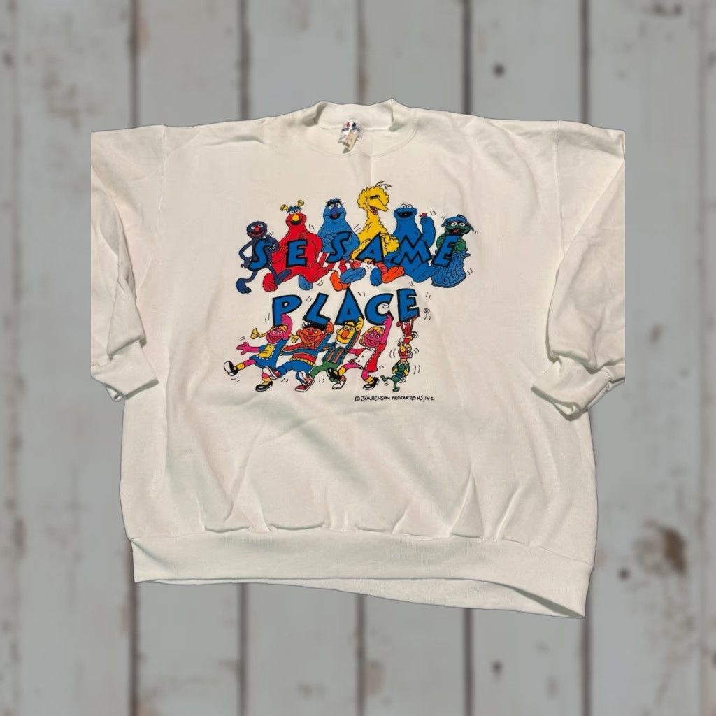 Vintage VINTAGE Sesame Place Elmo Big Bird White Sweatshirt Large NWT USA Shirt Mens 90s Graphic Print Crew Neck Cotton Knit Sungert? Size US L / EU 52-54 / 3 - 1 Thumbnail