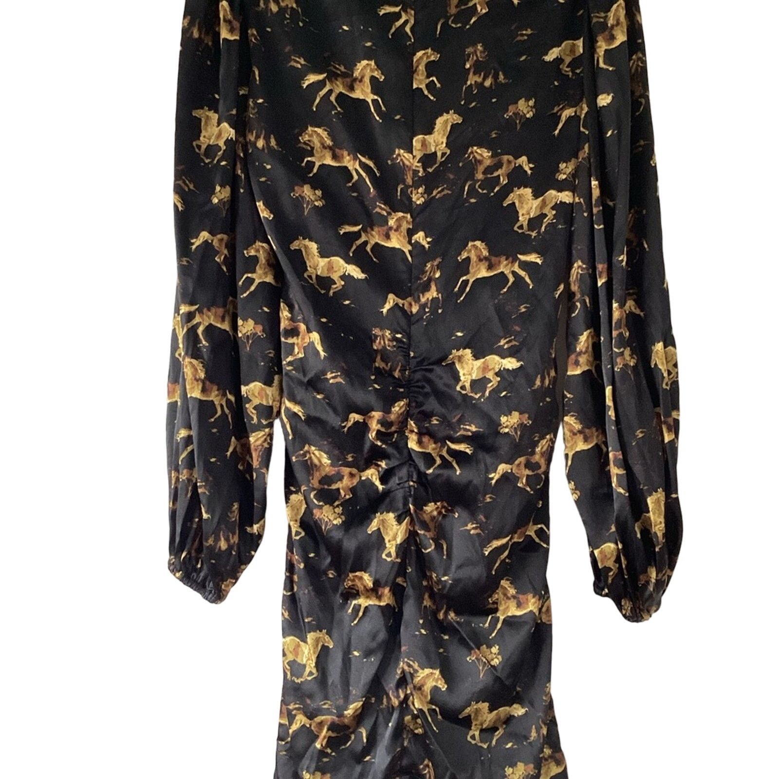 Ganni NWT GANNI Black Horses Print Silk Ruched Mini Dress Sz 6 38 Size S / US 4 / IT 40 - 8 Thumbnail