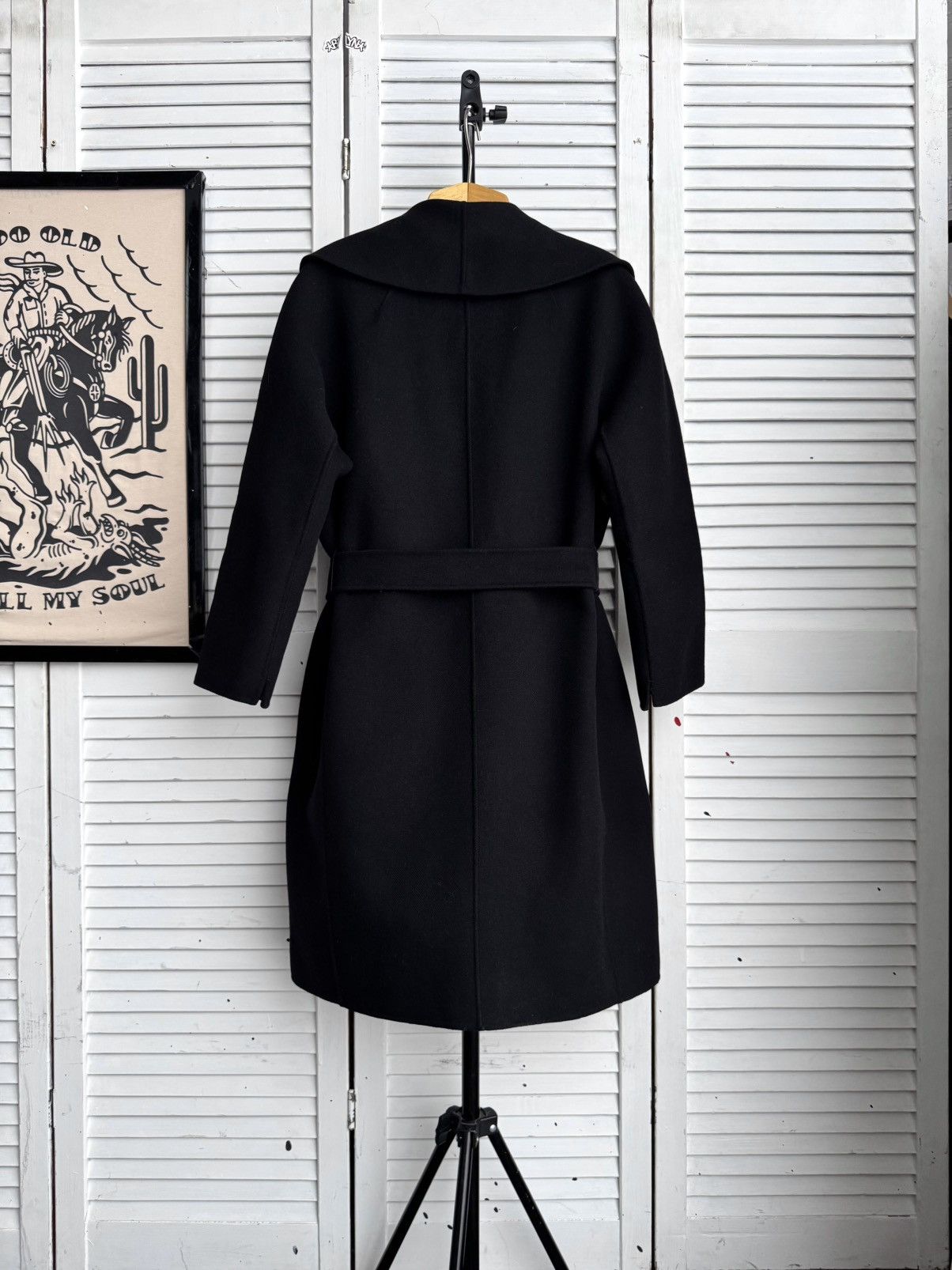 Max Mara S Max Mara Messi Cucito a Mano Wool Coat Black Belted Italy Size XS / US 0-2 / IT 36-38 - 2 Thumbnail
