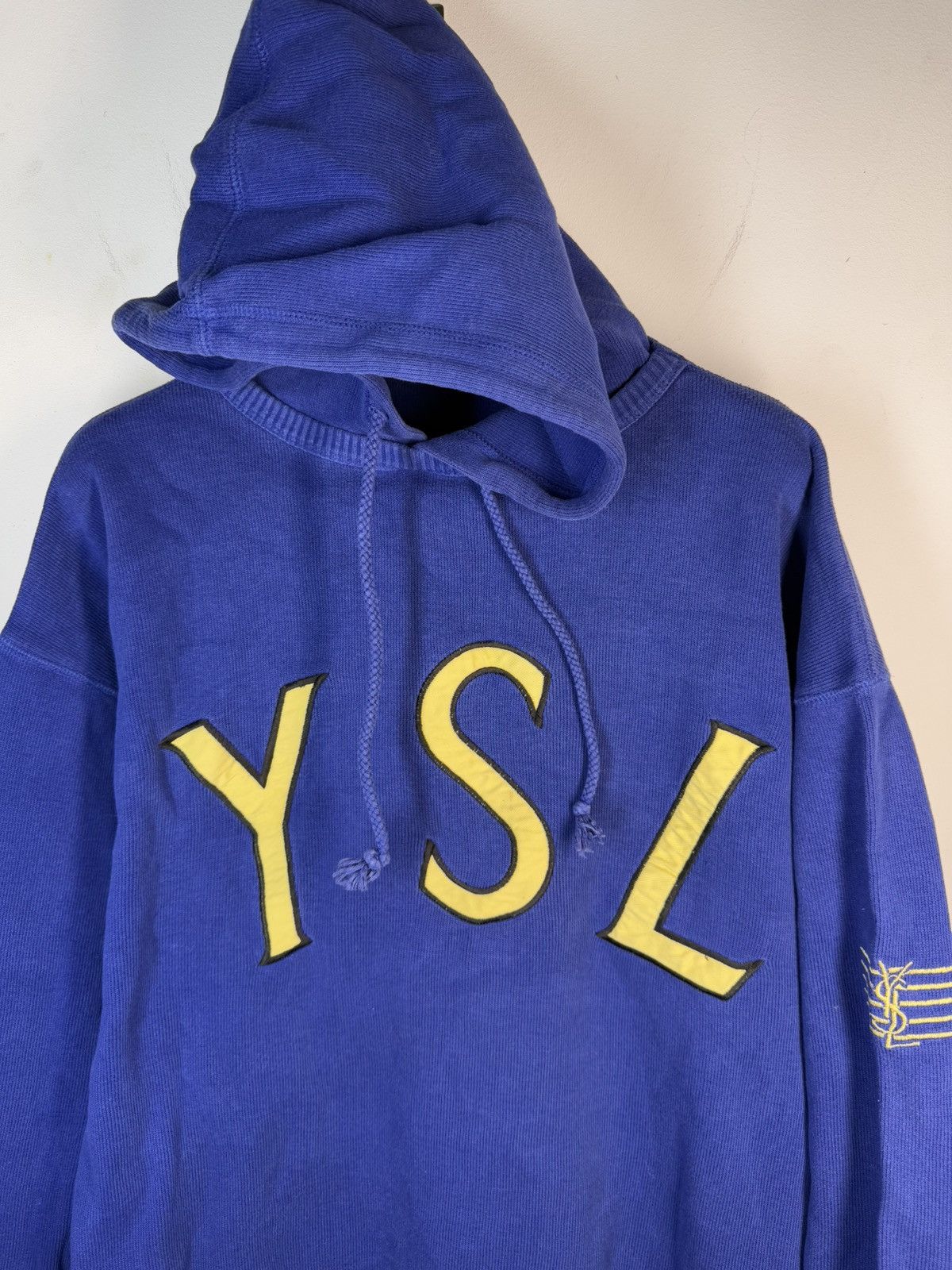 Yves Saint Laurent Big Logo YSL Hoodie Sweatshirt Rare Sweater Blue Navy 90s Size US L / EU 52-54 / 3 - 2 Thumbnail