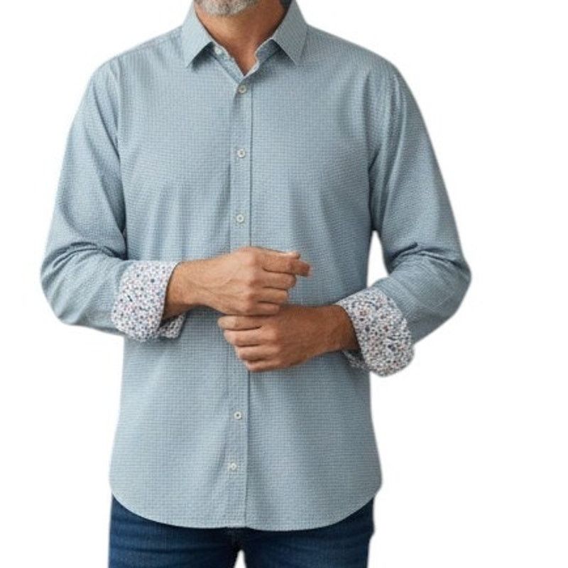 BUGATCHI BUGATCHI Comfort Stretch Shirt 2X Geo Print Floral Flip Cuff Size US XXL / EU 58 / 5 - 1 Thumbnail
