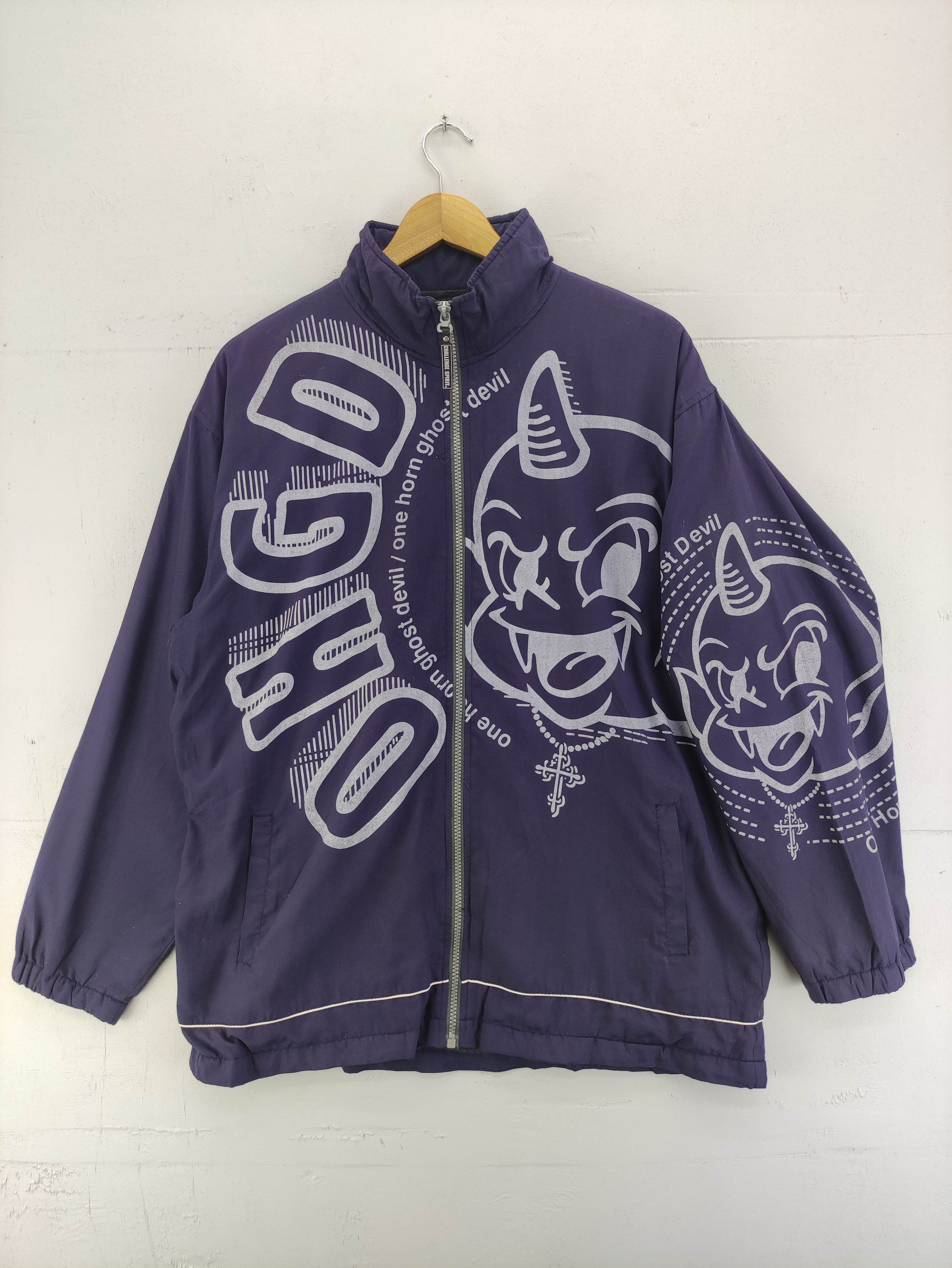 image of Vintage One Horn Ghost Devil Jacket Lined Fleece Zipper in Dark Blue, Men's (Size Large)