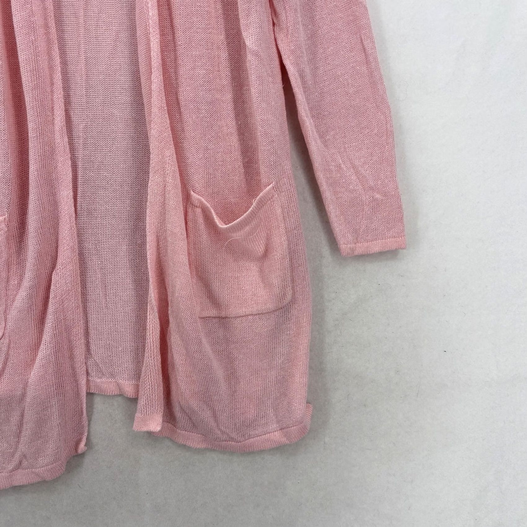 J. Jill J. Jill Cardigan Sweater Womens S Pink Linen Open Front Pockets Lightweight Knit Open Knit V-Neck Casual 90s None Mens Womens Girls Boys Size S / US 4 / IT 40 - 3 Thumbnail