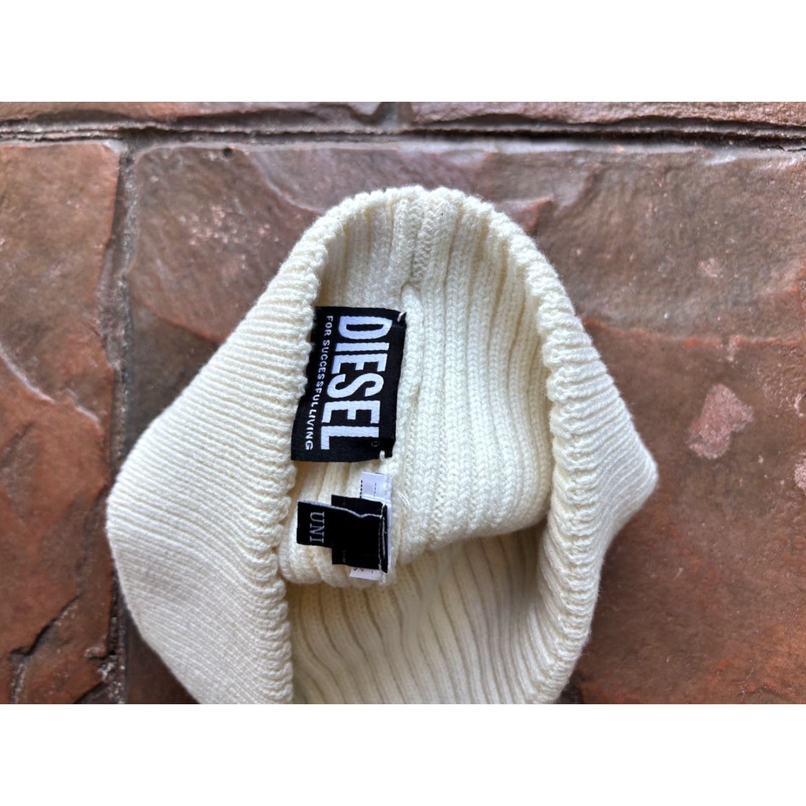 Diesel VINTAGE Diesel Beanie Hat Unisex Adults One Size Cream Knit Reversible 90s Size ONE SIZE - 3 Thumbnail