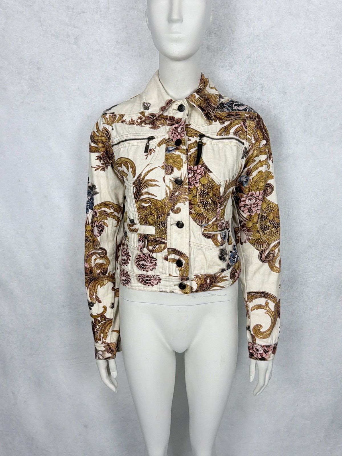 Roberto Cavalli Roberto Cavalli 2000’s Corseted Floral Baroque Denim Jacket Size S / US 4 / IT 40 - 1 Thumbnail