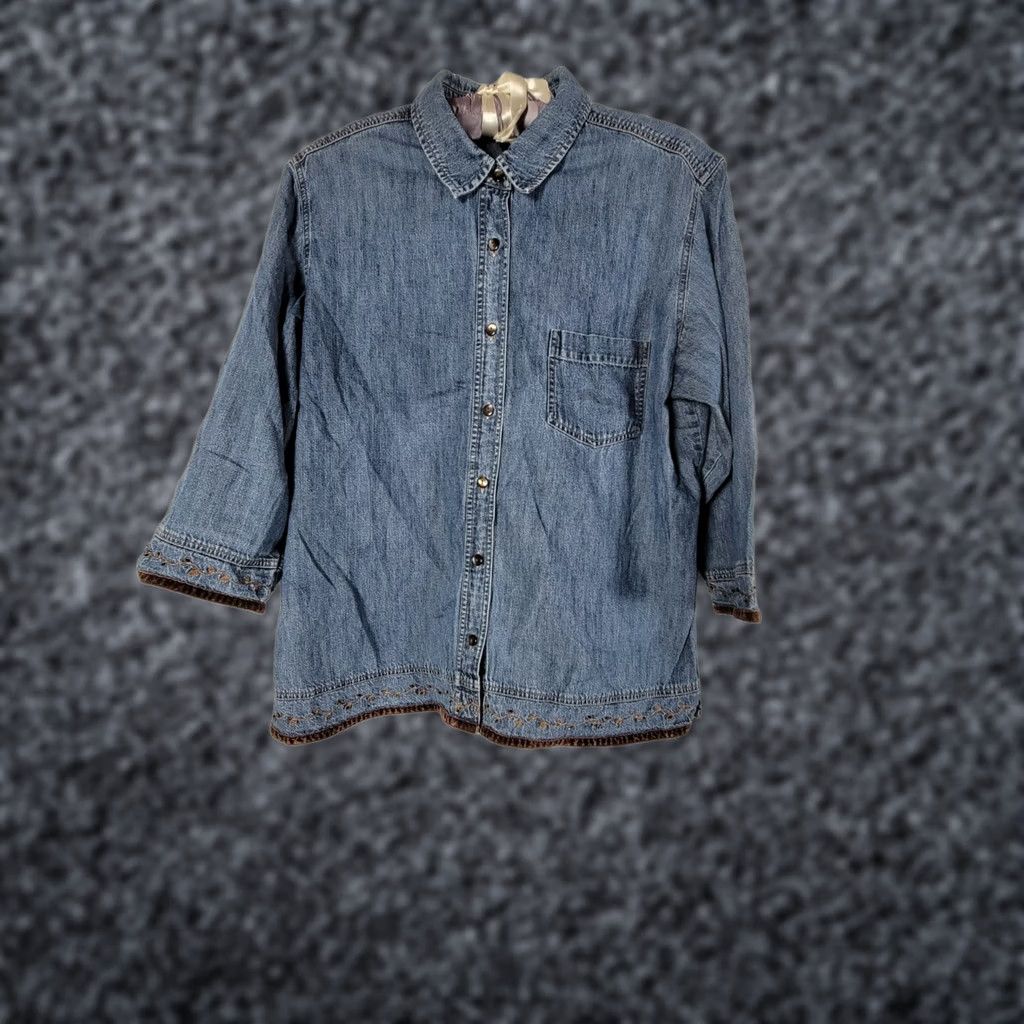 J. Jill J. Jill Womens Button Front Embroidered Beaded Chambray Blouse Blue Size Medium Size M / US 6-8 / IT 42-44 - 1 Thumbnail