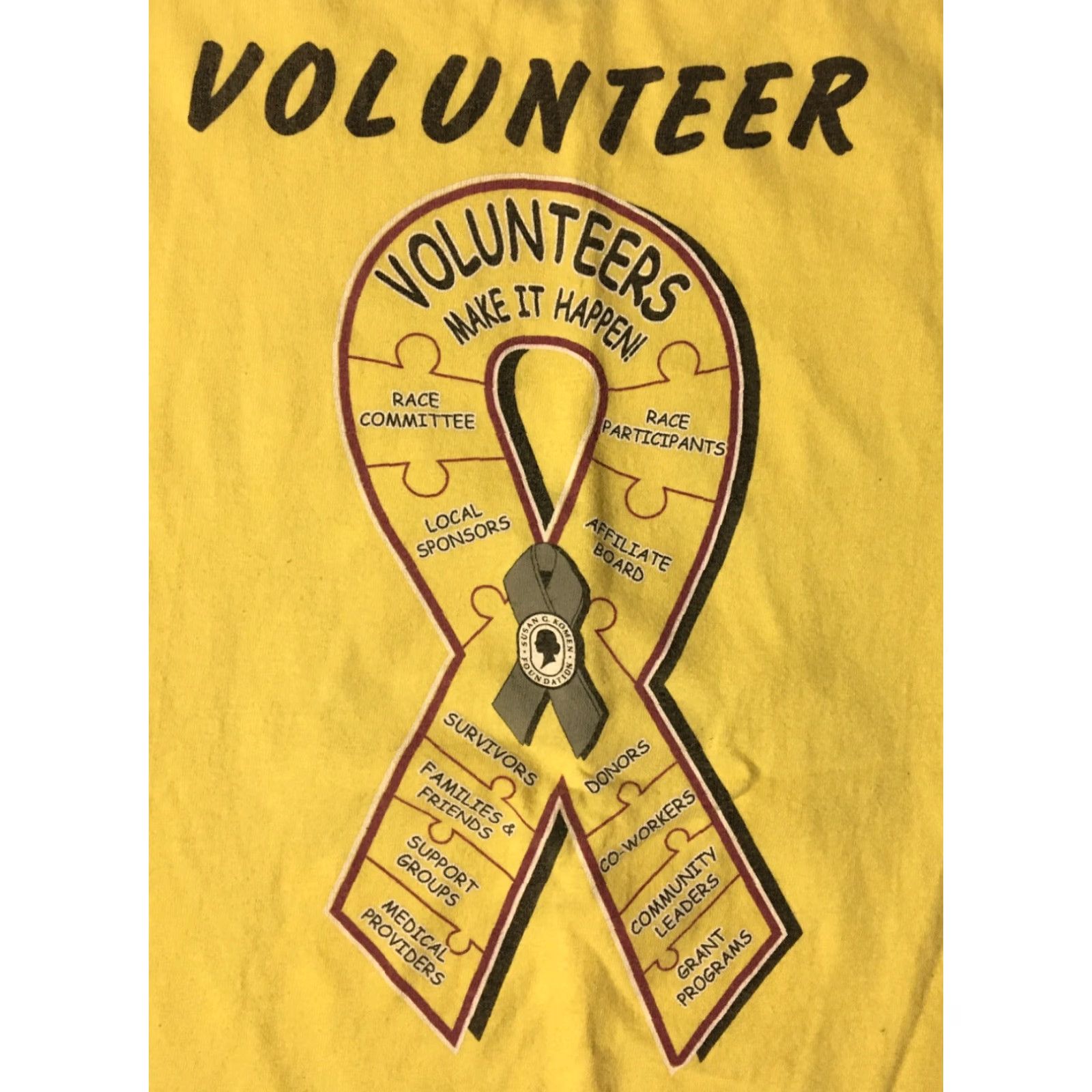 Hanes VINTAGE Yoplait Race For The Cure Marathon Volunteer Shirt S Breast Cancer Awareness Men Yellow Graphic Tee 90s Ribbon Ultra Retro Cups? Size US S / EU 44-46 / 1 - 4 Thumbnail
