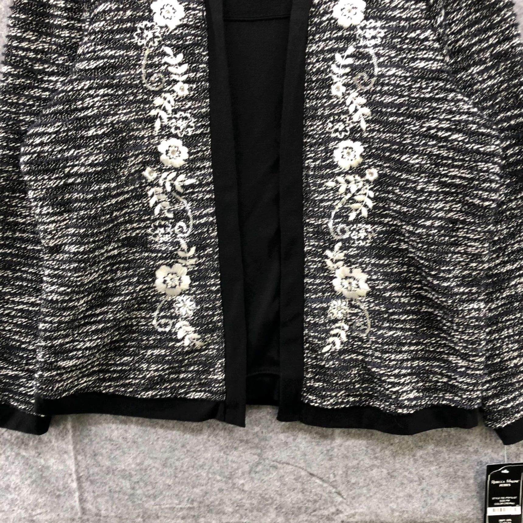 Vintage Rebecca Malone Tweed Jacket Blazer Top Womens MP Black Floral Beaded Embroidered Built In Top Petite PM NWT Modern Classic Jacket Size M / US 6-8 / IT 42-44 - 4 Thumbnail