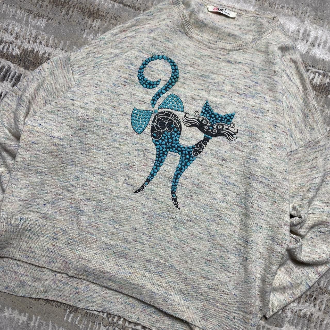 Japanese Brand 90s Rhinestone Cat Sweater Multi M Size M / US 6-8 / IT 42-44 - 2 Thumbnail