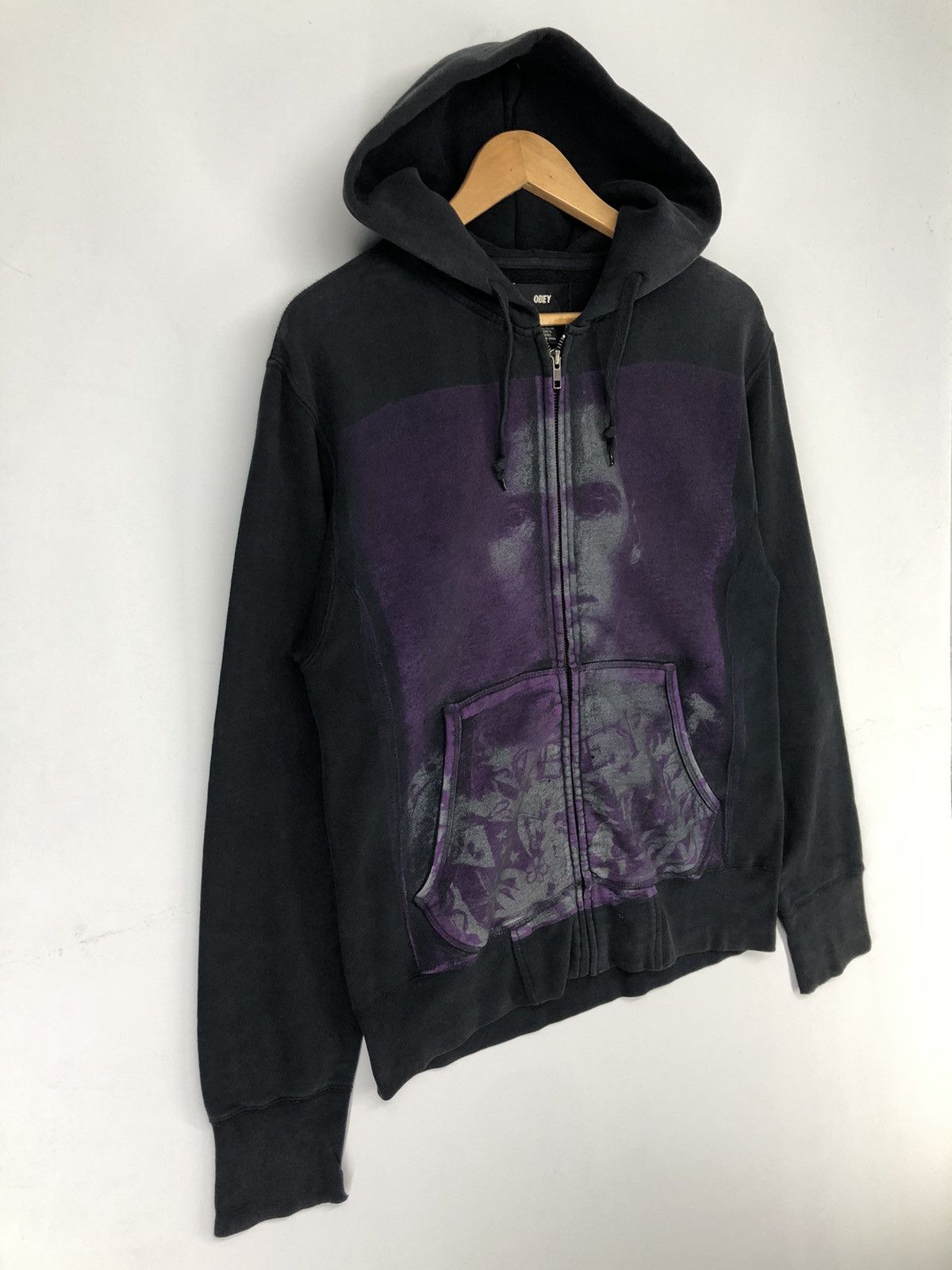 Vintage Obey Big Print Faded Black Hoodie Sweatshirts Hoodies