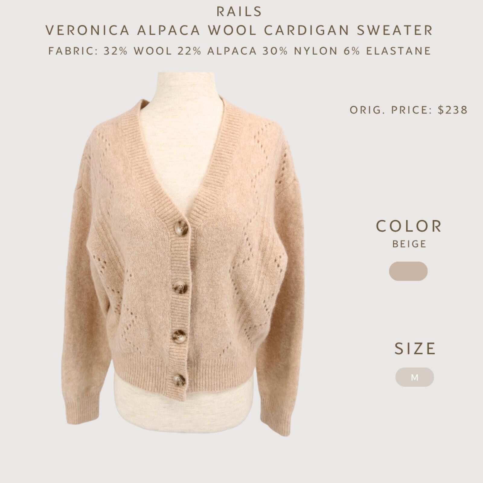 Rails Rails Veronica Alpaca Cardigan Sweater Beige M Size M / US 6-8 / IT 42-44 - 2 Thumbnail