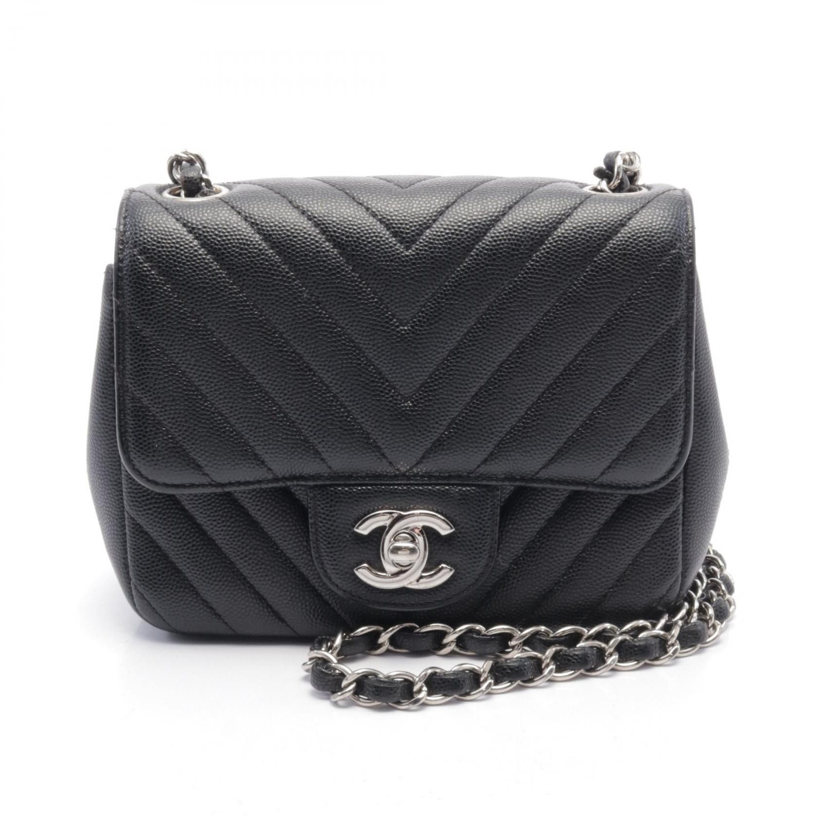 Chanel Chanel Mini Flap Bag Chevron V Stitch Lambskin Shoulder Bag Leather Shoulder Bag A35200 in Black, Women's