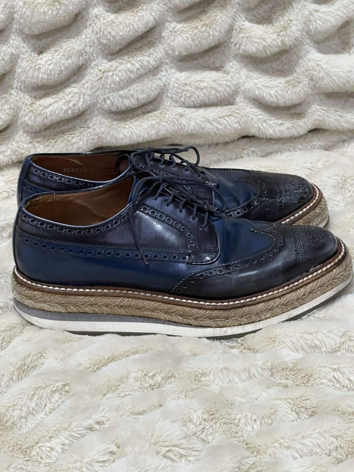Prada Prada Men's Shoes Brogue Leather Navy Blue Wingtip Oxford Size US 6.5 / EU 39-40 - 2 Thumbnail