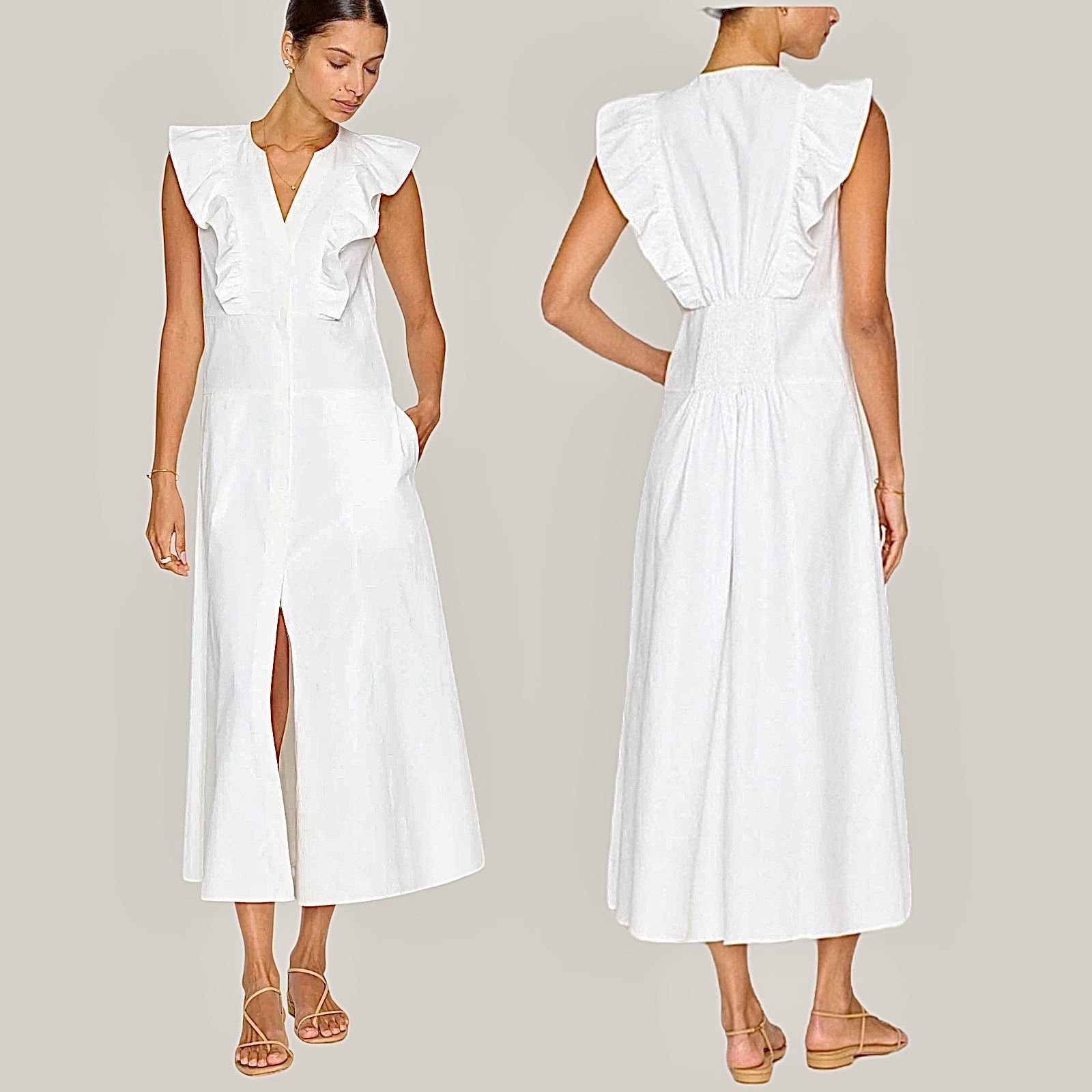Brochu Walker The Aurora Ruffle Midi Dress White Size L