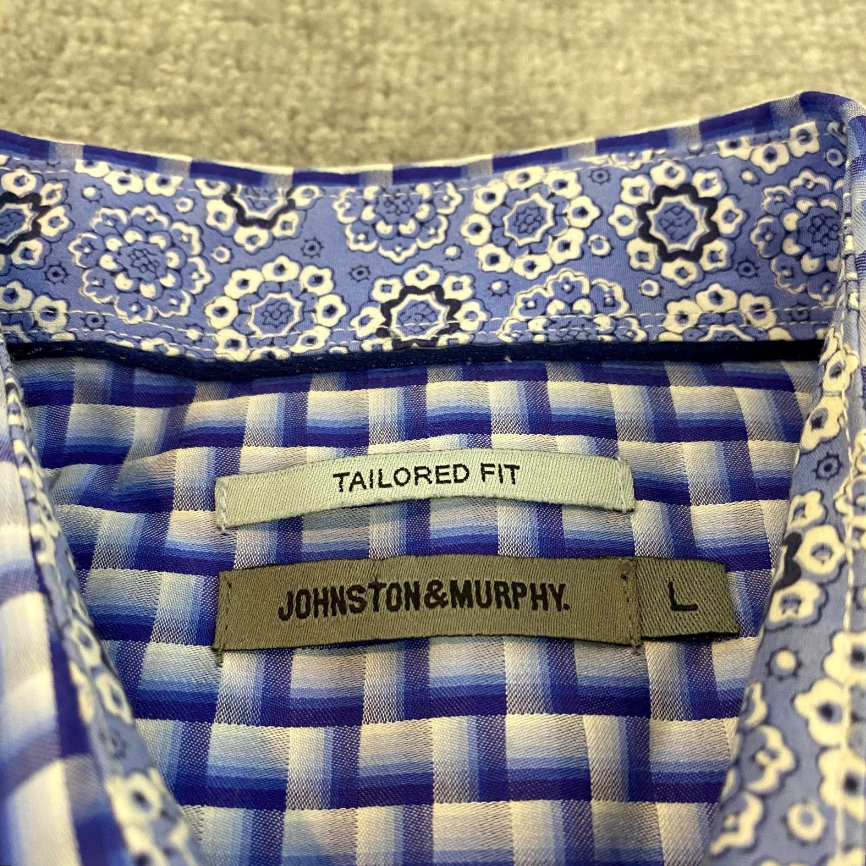 Johnston & Murphy Johnston & Murphy Shirt Mens Large Blue Geometric Button Up Flip Cuff Dress L/S Size 42R - 3 Thumbnail