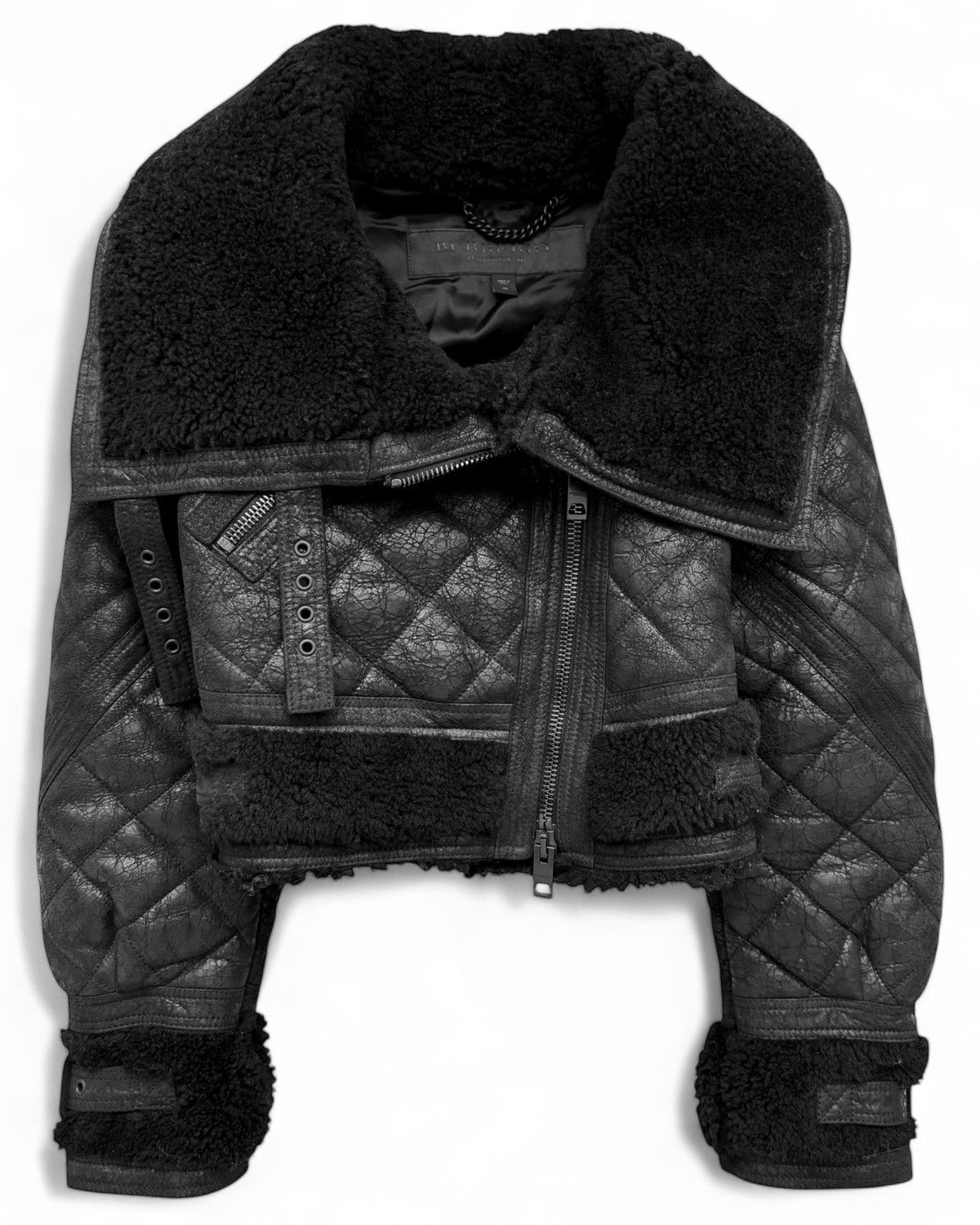 Burberry Prorsum 2010 Runway Cropped Iceland Shearling Cracked Leather Jacket Size S / US 4 / IT 40 - 5 Thumbnail