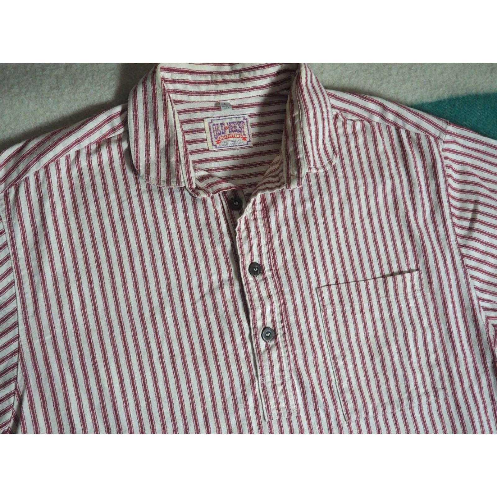 Vintage VINTAGE Old West Outfitters Henley Shirt L Red White Stripe Pocket Cotton Rockabilly 80s 90s Cowboy USA Mens Size US L / EU 52-54 / 3 - 3 Thumbnail