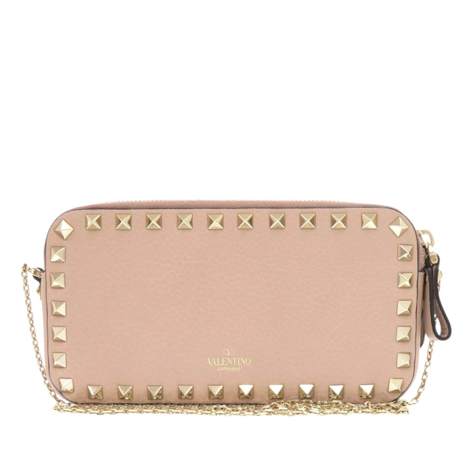 Valentino Pebbled Calfskin Rockstud Double Zip Chain Pouch Size ONE SIZE - 1 Thumbnail