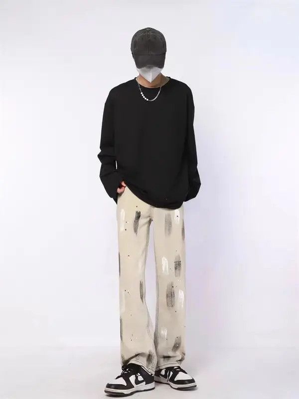 VIBE Retro Street Splattered Graffiti Straight Jeans Size US 32 / EU 48 - 5 Thumbnail