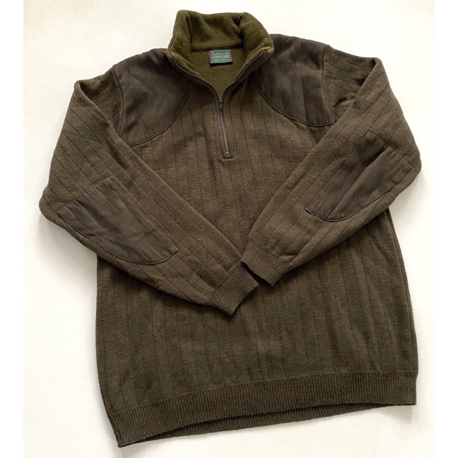 Vintage Quiltknit Men's Sweater 1/4 Zip Wool Hunting Mock Neck Forest Green M Size US M / EU 48-50 / 2 - 4 Thumbnail