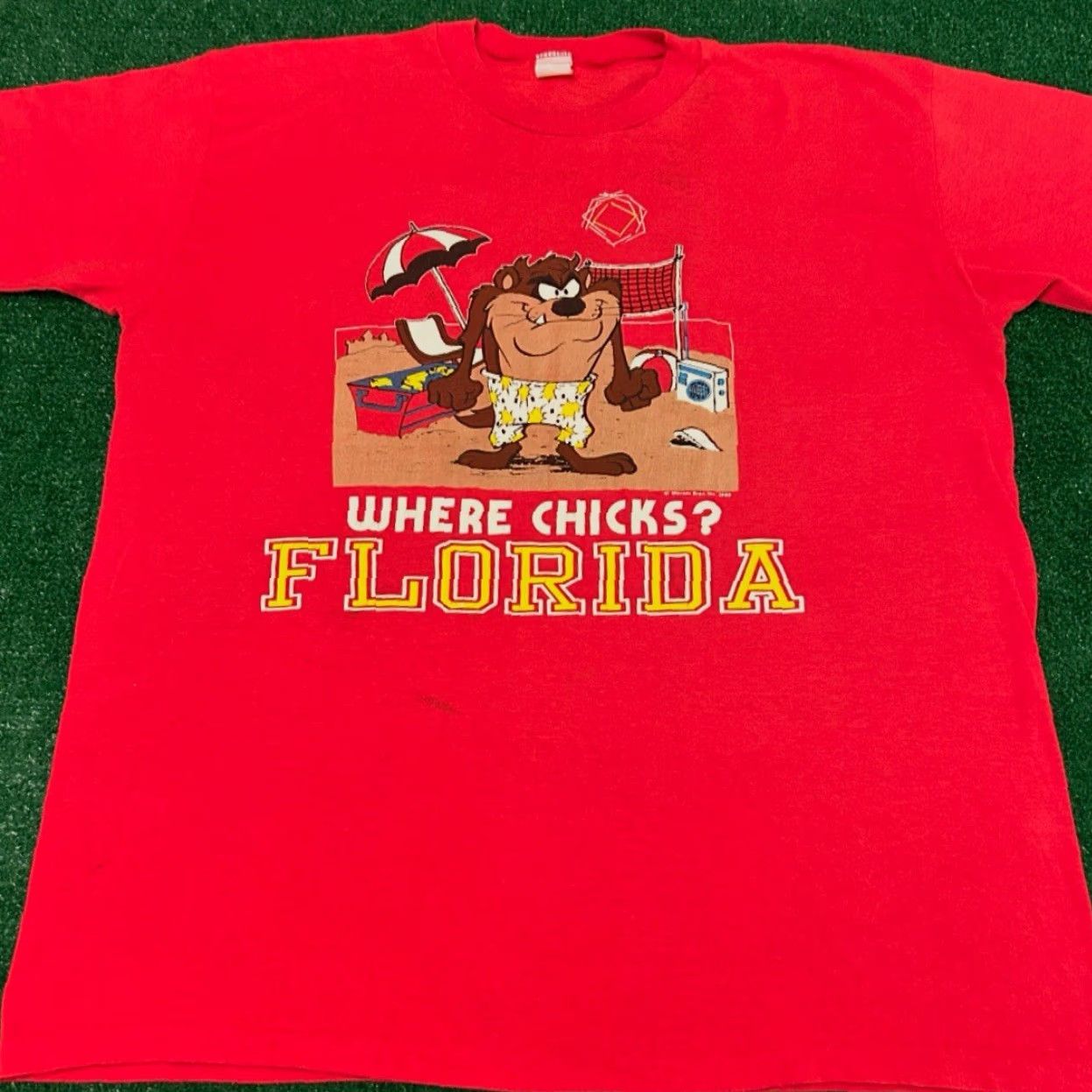 Vintage VINTAGE Looney Tunes Taz Florida 1990s Cartoon VTG Shirt Mens XL Red 90s Short Sleeve Shirt Mens Size US XL / EU 56 / 4 - 5 Thumbnail
