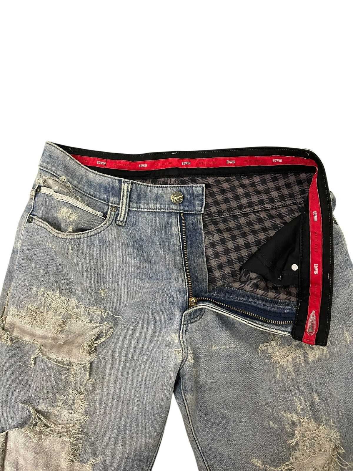 Japanese Brand Distress Slim Jeans Edwin Japan Double Layer Stretch 2🟦 Size US 35 - 9 Thumbnail