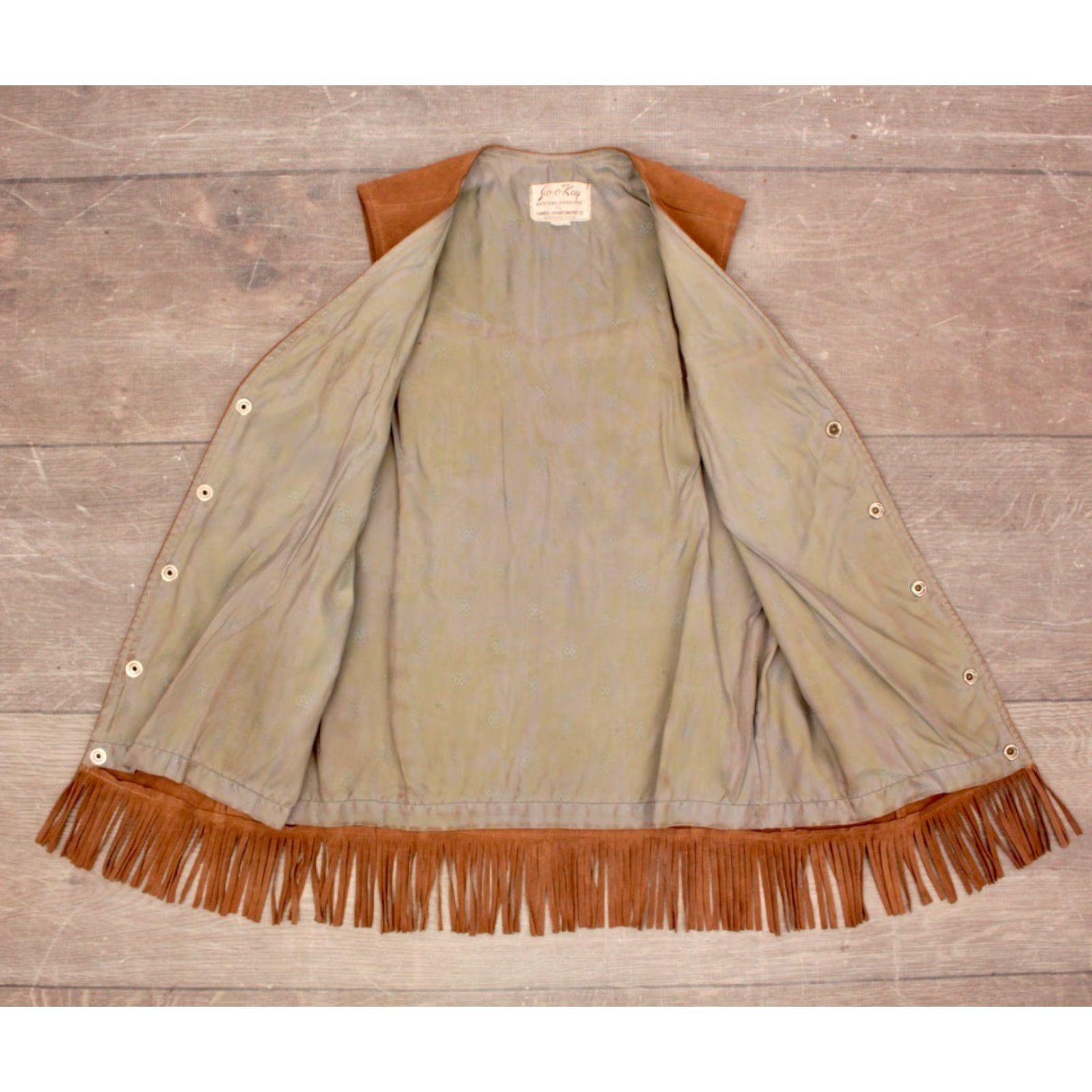 Vintage VINTAGE Men’s VTG 60s Hippy Fringe Suede Leather Vest Sz Small 36 Brown 1960s Jo-O-Kay Fringe Vest Mens Shopify Size US XXS / EU 40 - 3 Thumbnail