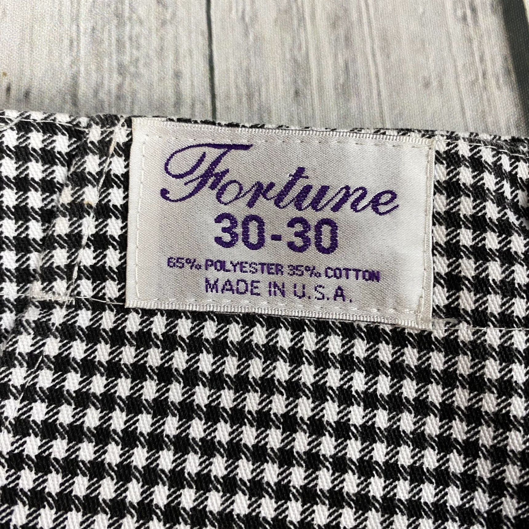 VINTAGE 1970s FORTUNE HOUNDSTOOTH DISCO PANTS Straight Leg Regular 30 BLACK/WHITE Mens