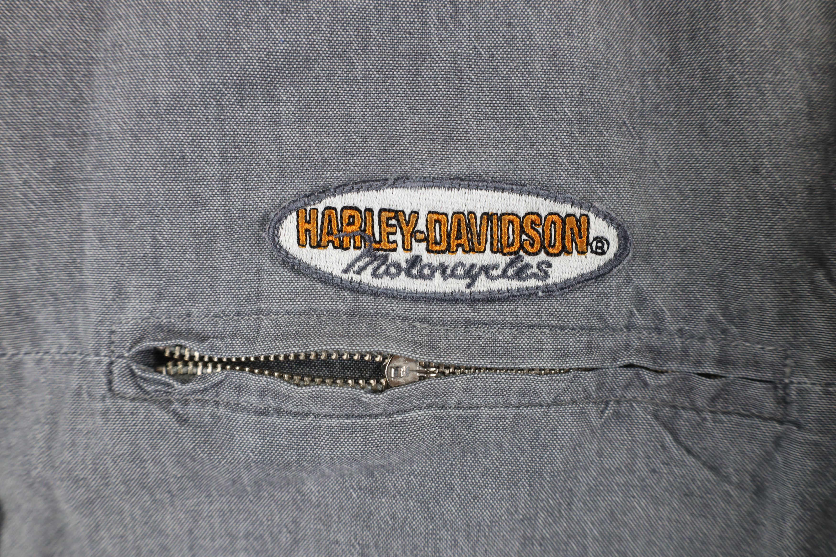 Harley Davidson × Vintage Vintage 90s Harley Davidson Chambray Button Shirt Gray Size S / US 4 / IT 40 - 8 Thumbnail