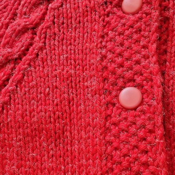 Vintage Vintage Handmade Red Cable Knit Long Sweater Sz XL Button-do Size XL / US 12-14 / IT 48-50 - 4 Thumbnail